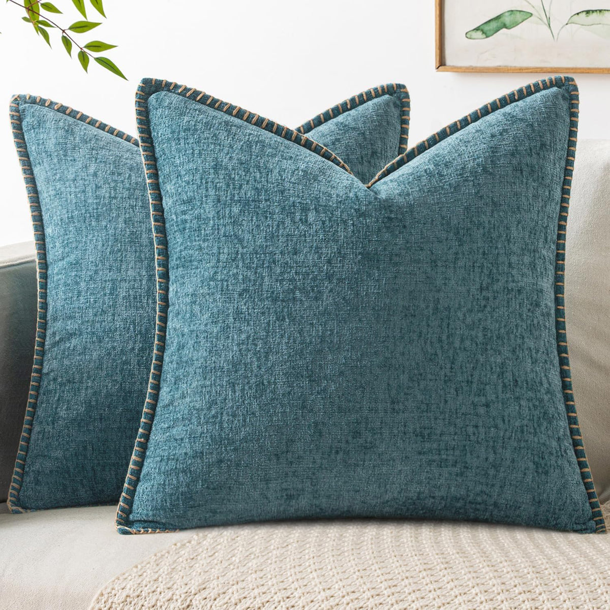 MIULEE Decorative Couch Throw Pillow Covers 18x18 Inch Sage Green 2 Pack | Farmhouse Pillow Covers with Stitched Edge, Soft Chenille Cushion Cases, for Sofa Bed Living Room Home Decor