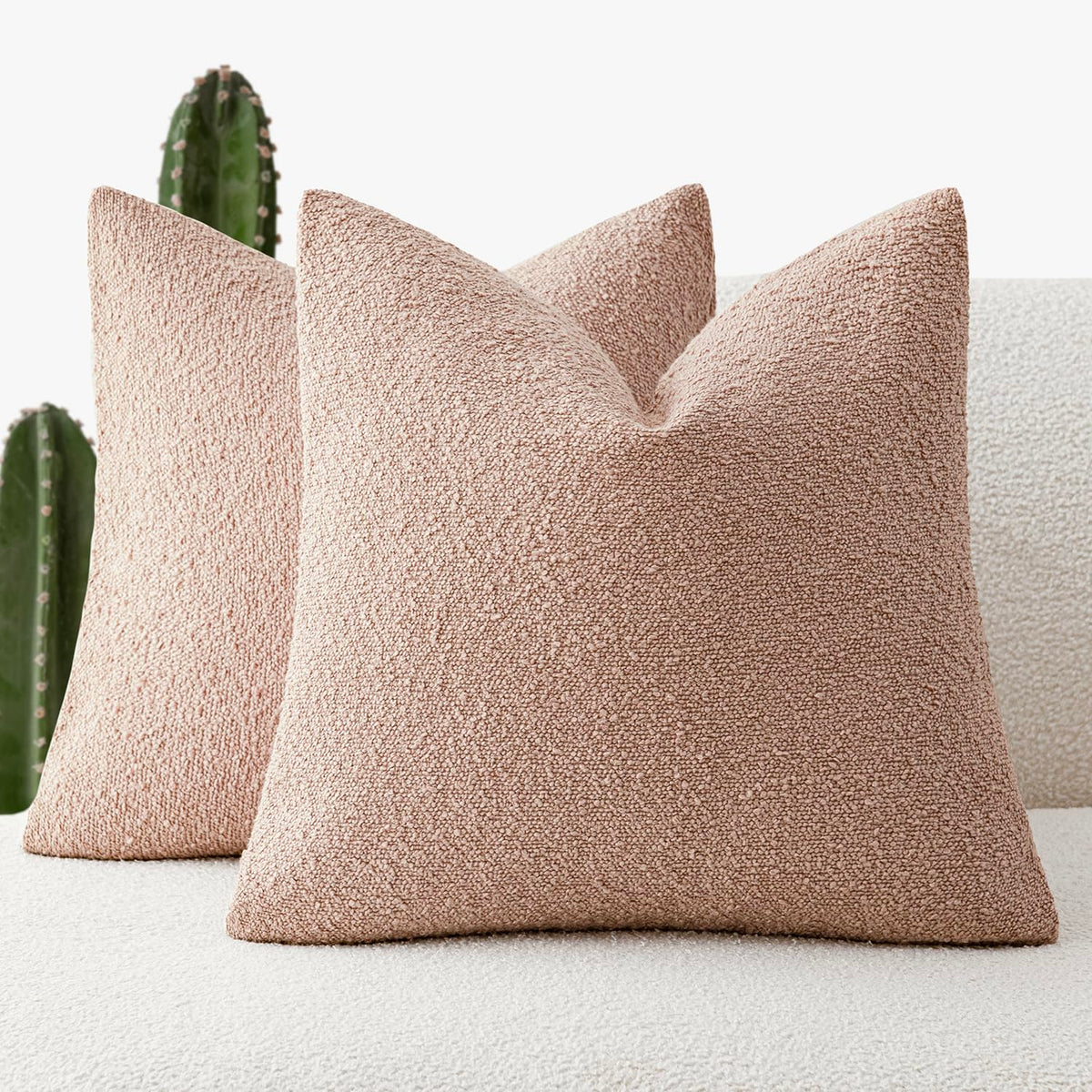Foindtower Pack of 2, 20 x 20 Inch, Decorative Textured Boucle Throw Pillow Covers Accent Solid Pillow Cases Cozy Soft Couch Cushion Case for Chair Sofa Bedroom Living Room Home Decor, Cream White
