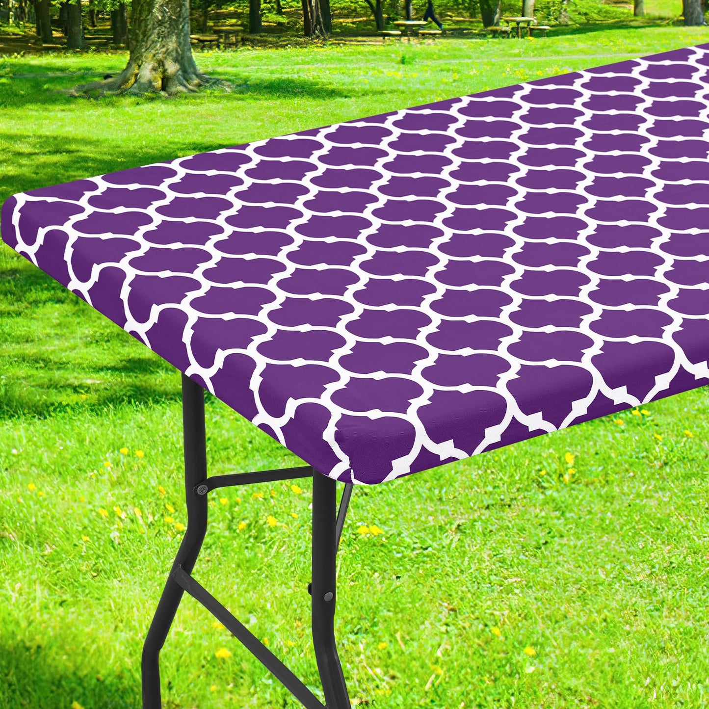 Smiry Picnic Fitted Table Cover, 6 Foot Flannel Backed Vinyl Tablecloth | Waterproof Elastic Stretch Table Cloth, Wipeable Plastic Tablecloth for Camping, Indoor & Outdoor (Grey, 30" x 72")