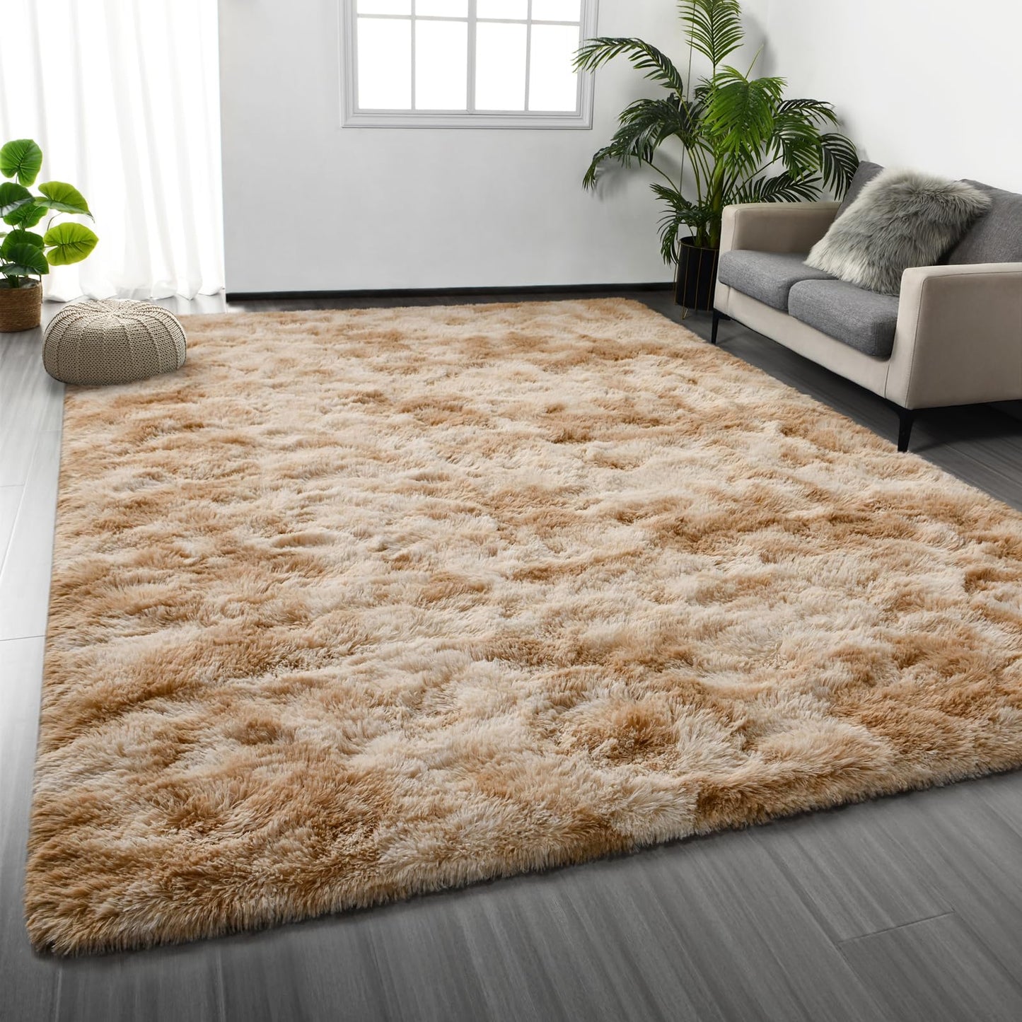 Deerhoo Large Shag Area Rugs 6 x 9, Light Grey | Tie-Dyed, Ultra Soft Plush Fuzzy,Washable, For Living Room, Bedroom, Indoor Carpet Nursery Kids Teen Home Decor