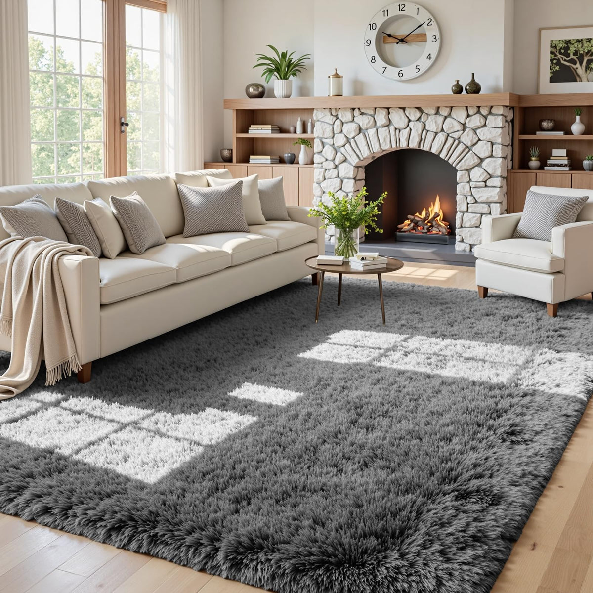 8x10 Fluffy Shag Area Rugs for Living Room Bedroom: Soft Plush Carpet Grey | Upgraded Non-Slip Thick Memory Foam, Ultra Soft, Non-Shedding Fuzzy Carpet, Easy Clean Decor for Kids Room, Nursery, Playroom