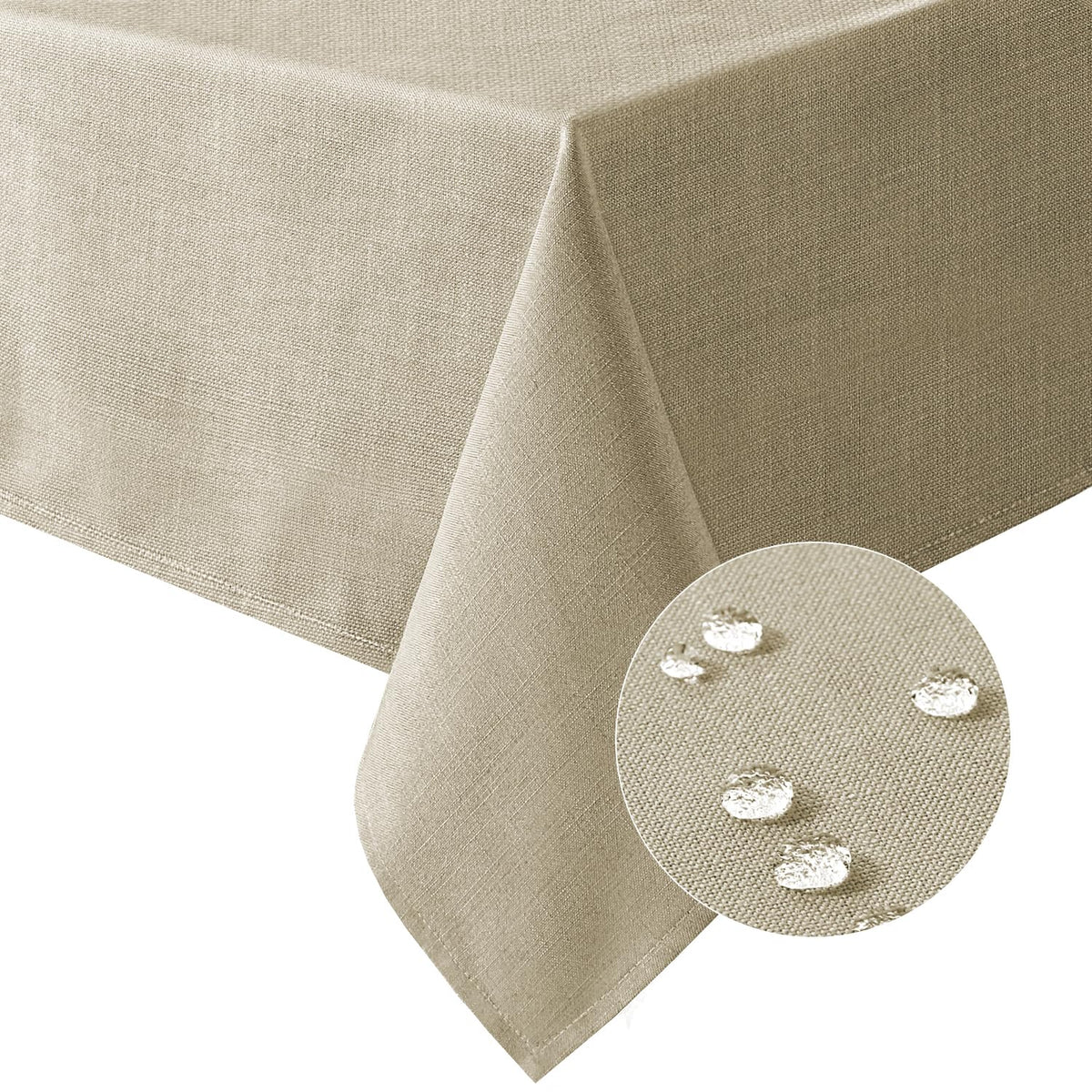 H.VERSAILTEX Linen Textured Table Cloths 60 x 120 Inch Premium Solid Tablecloth Spill-Proof Waterproof Table Cover for Dining Buffet Feature Extra Soft and Thick Fabric Wrinkle Free, Taupe