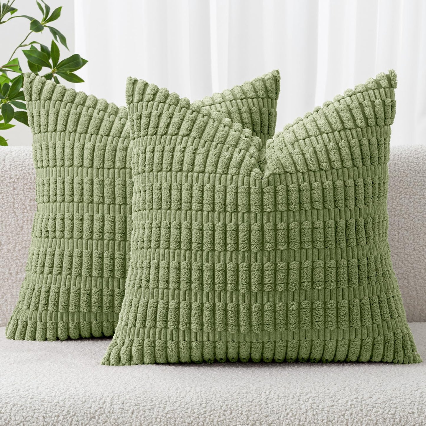 MIULEE Corduroy Decorative Throw Pillow Covers 18x18 Cream White Pack of 2 | Soft Boho Striped Pillow Covers Modern Farmhouse Home Decor For Sofa Living Room Couch Bed