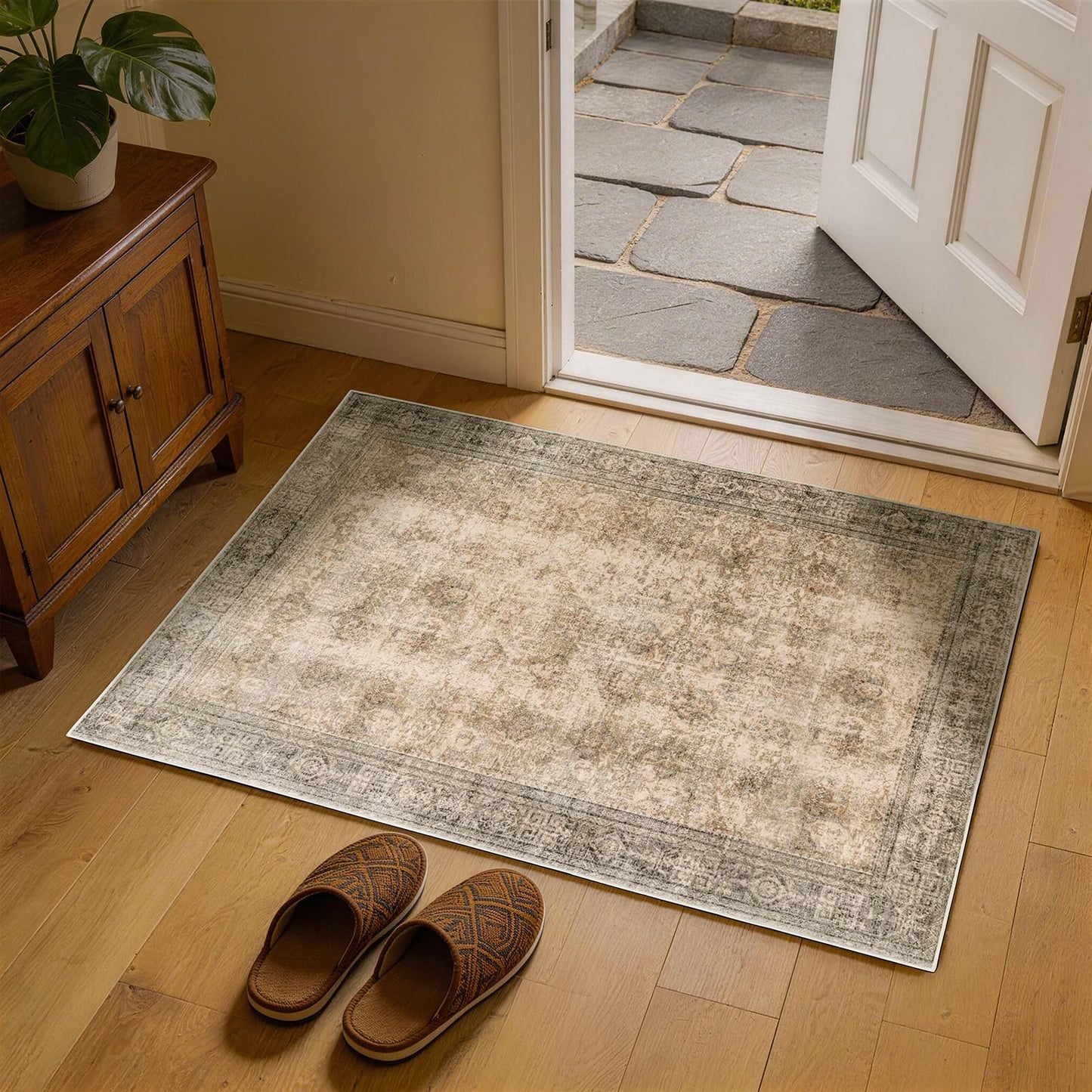 8x10 Washable Area Rug, Black Solid Area Rugs for Living Room & Bedroom | Stain-resistant & Non-slip backing,Low Pile Washable Large Carpet, Solid Vintage Style For High Traffic Areas(8x10,Black)