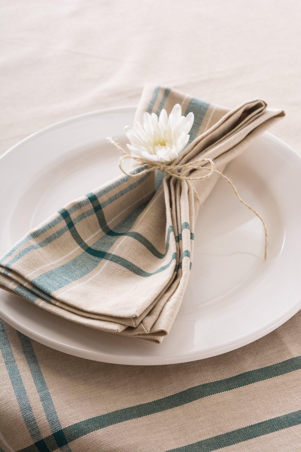 DII French Stripe Tabletop Collection Farmhouse Style Dining Table Linen Tablecloth, 60x84, Taupe/Teal