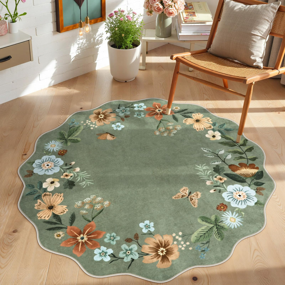 Lahome Floral Living Room Rugs, Area Rugs 5x7 Rug for Bedroom Ultra-Thin Soft Rug, Non-Slip Washable Rugs Stain Resistant Boho Rug Flore Throw Rug for ‎Dining Room Office (5x7ft,Green)