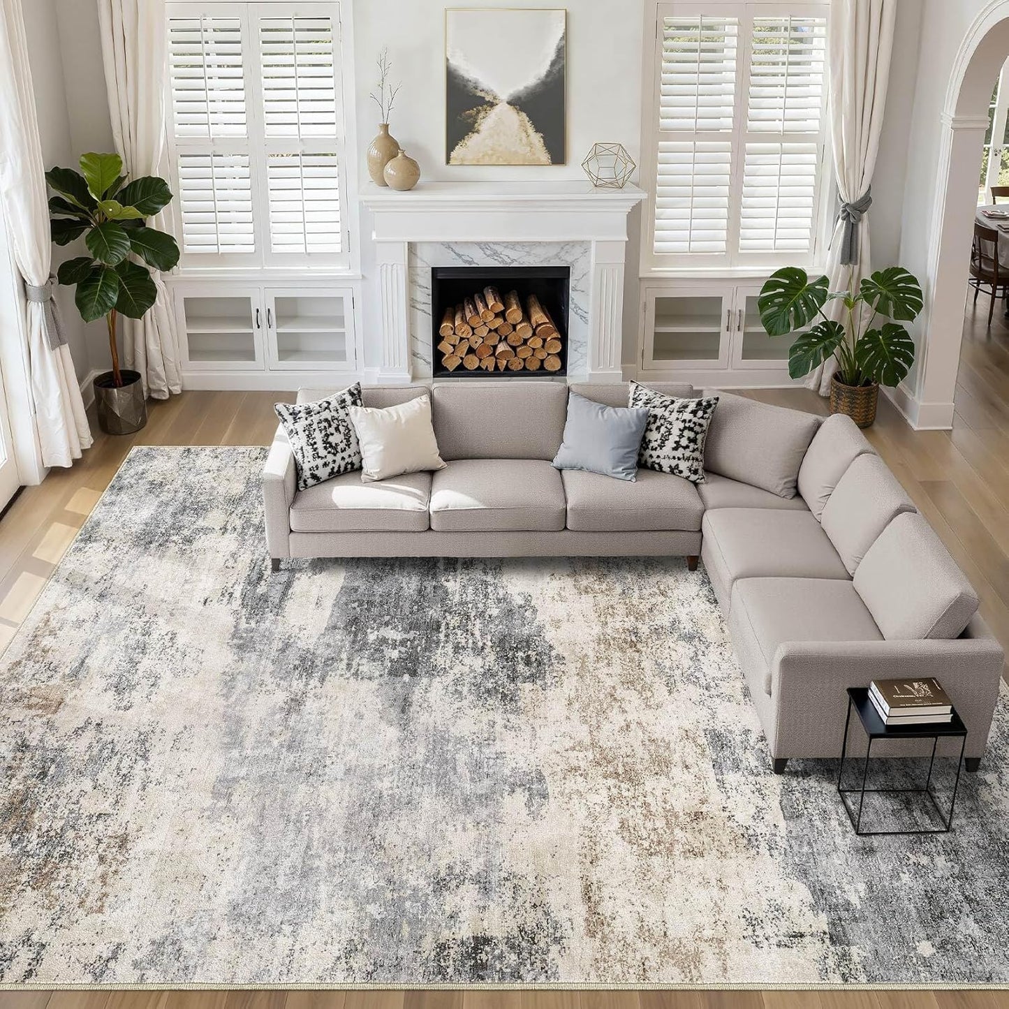 LOONGRUG Area Rug 5x7 Washable Neutral Modern Abstract Living Room Rugs | Soft Stain Resistant Non-Slip Indoor Carpet for Bedroom Nursery Playroom Dining Room Office Dorm Home