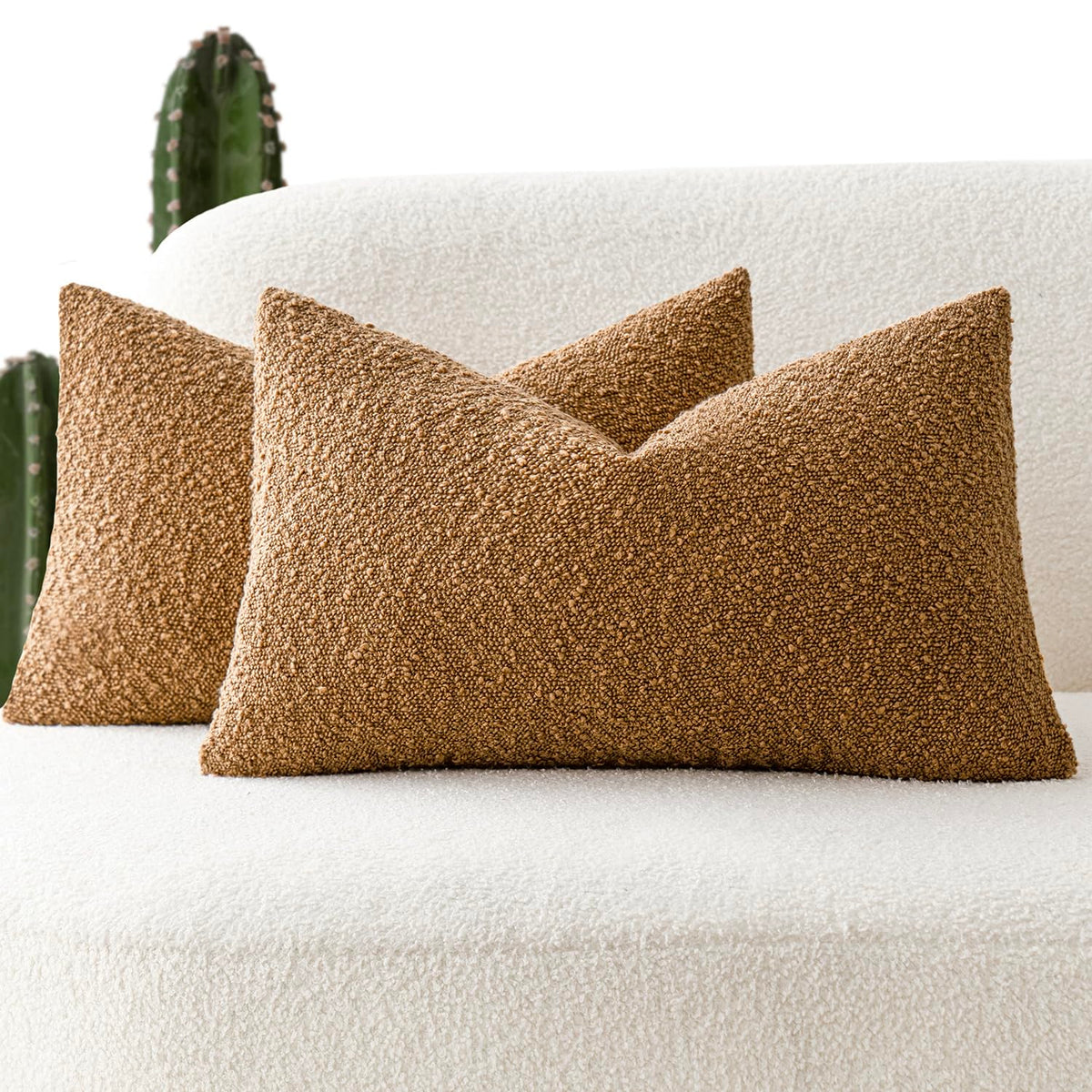Foindtower Pack of 2, 20 x 20 Inch, Decorative Textured Boucle Throw Pillow Covers Accent Solid Pillow Cases Cozy Soft Couch Cushion Case for Chair Sofa Bedroom Living Room Home Decor, Cream White