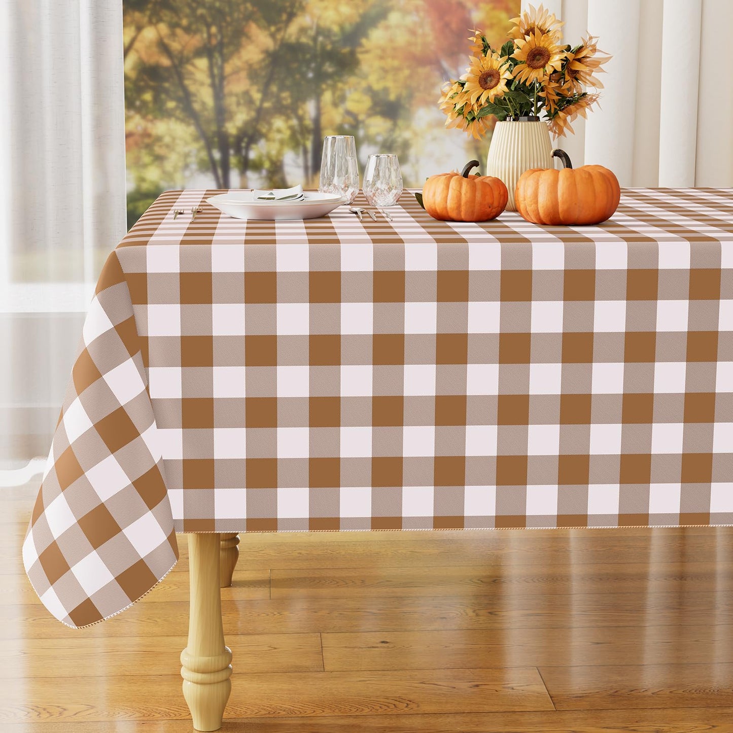 Rectangle Waterproof Vinyl Table Cloth, Buffalo Flannel Backed Tablecloth, Wipeable Plastic Table Cover for Dinner, Kitchen, Outdoor (60" x 84", Black and White)