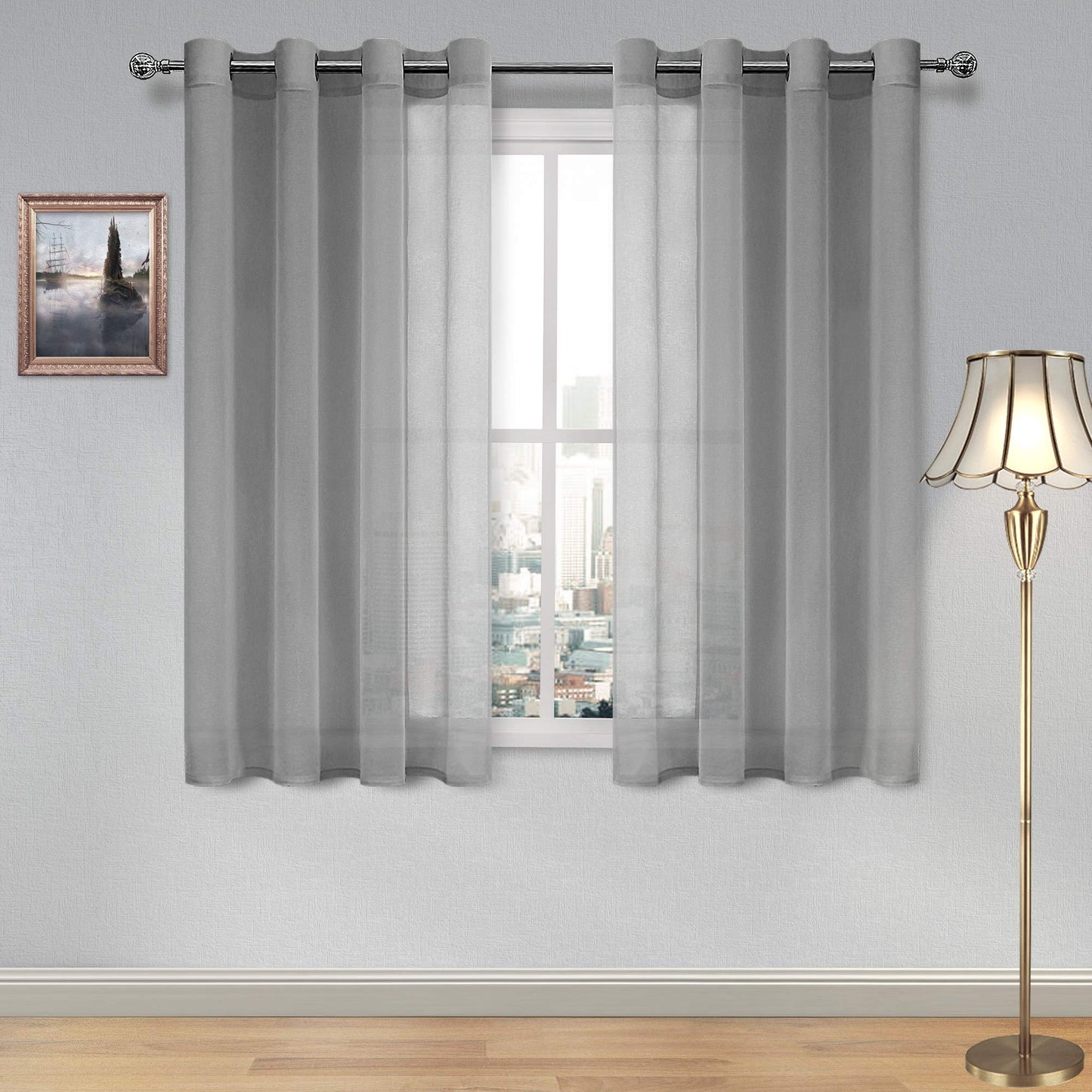 DWCN White Sheer Curtains Linen Look Semi Transparent Voile Grommet White Curtains for Living Dining Room Drapes 52 x 84 Inch Long, Set of 2 Panels