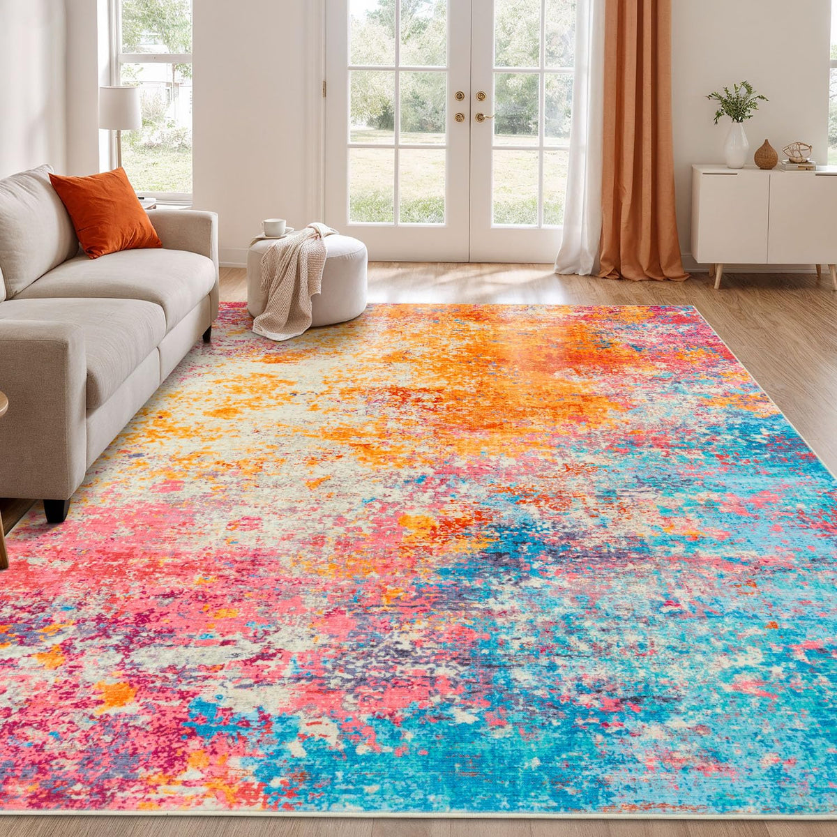 Rugflix 8x10 Area Rugs for Living Room, Washable Large Rug Stain-Resistant Low Pile, Modern Dark Carpet for Dining Room Home Office Kid Room Nursery Bedroom, Navy Blue/Black