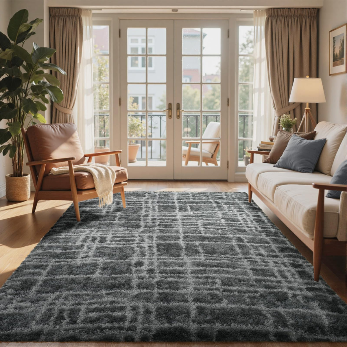 6x9 Ft Large Shag Rugs for Living Room Decor, Tie-Dyed Ultra Soft Fluffy Furry Area Rugs for Bedroom Indoor Floor, Aesthetic Carpet for Kids Home (Dark Grey)