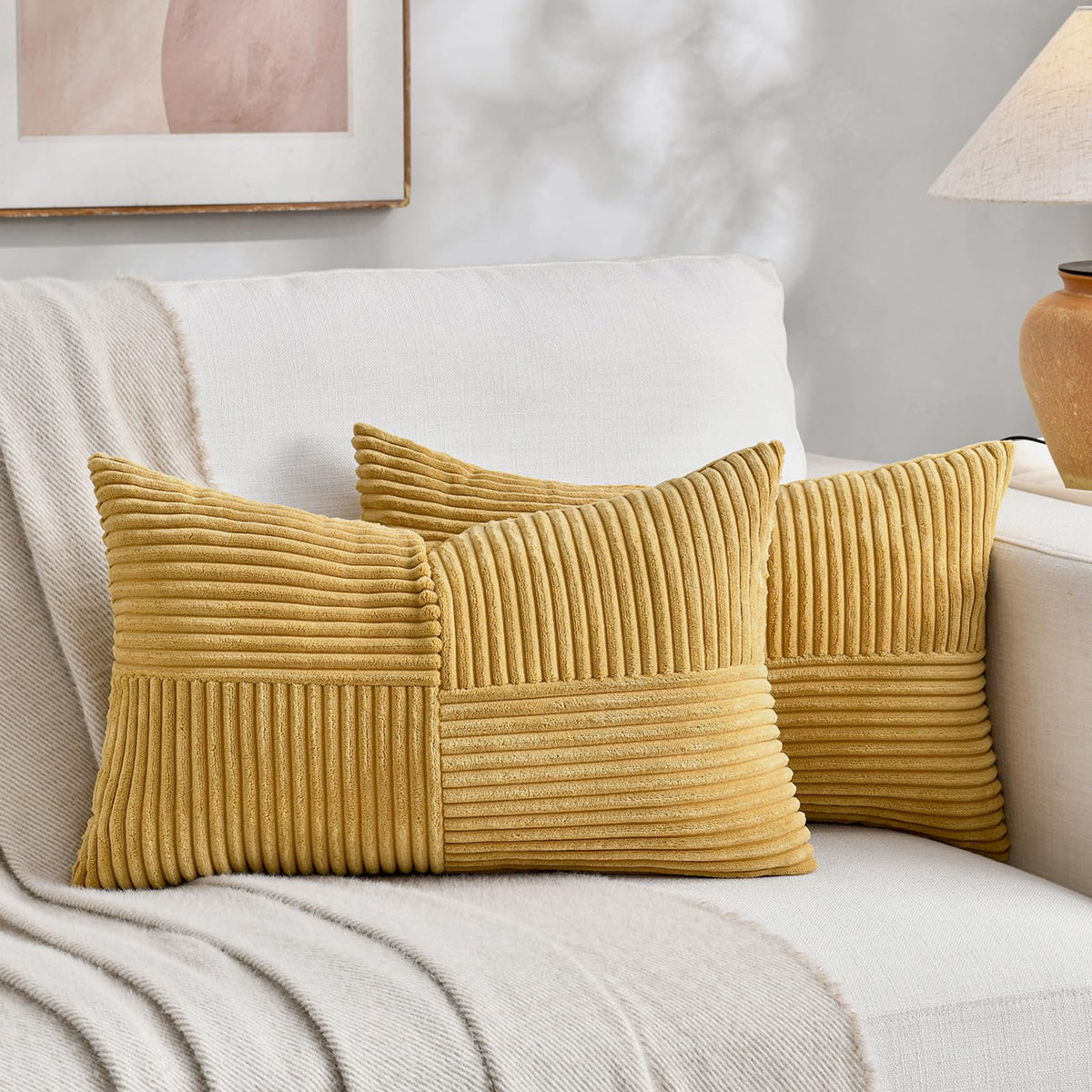 Fancy Homi 2 Packs Rust Boho Decorative Throw Pillow Covers 18x18 Inch for Couch Bed Sofa, Farmhouse Fall Home Decor, Soft Corss Corduroy Patchwork Textured Terracotta Accent Cushion Case 45x45 cm