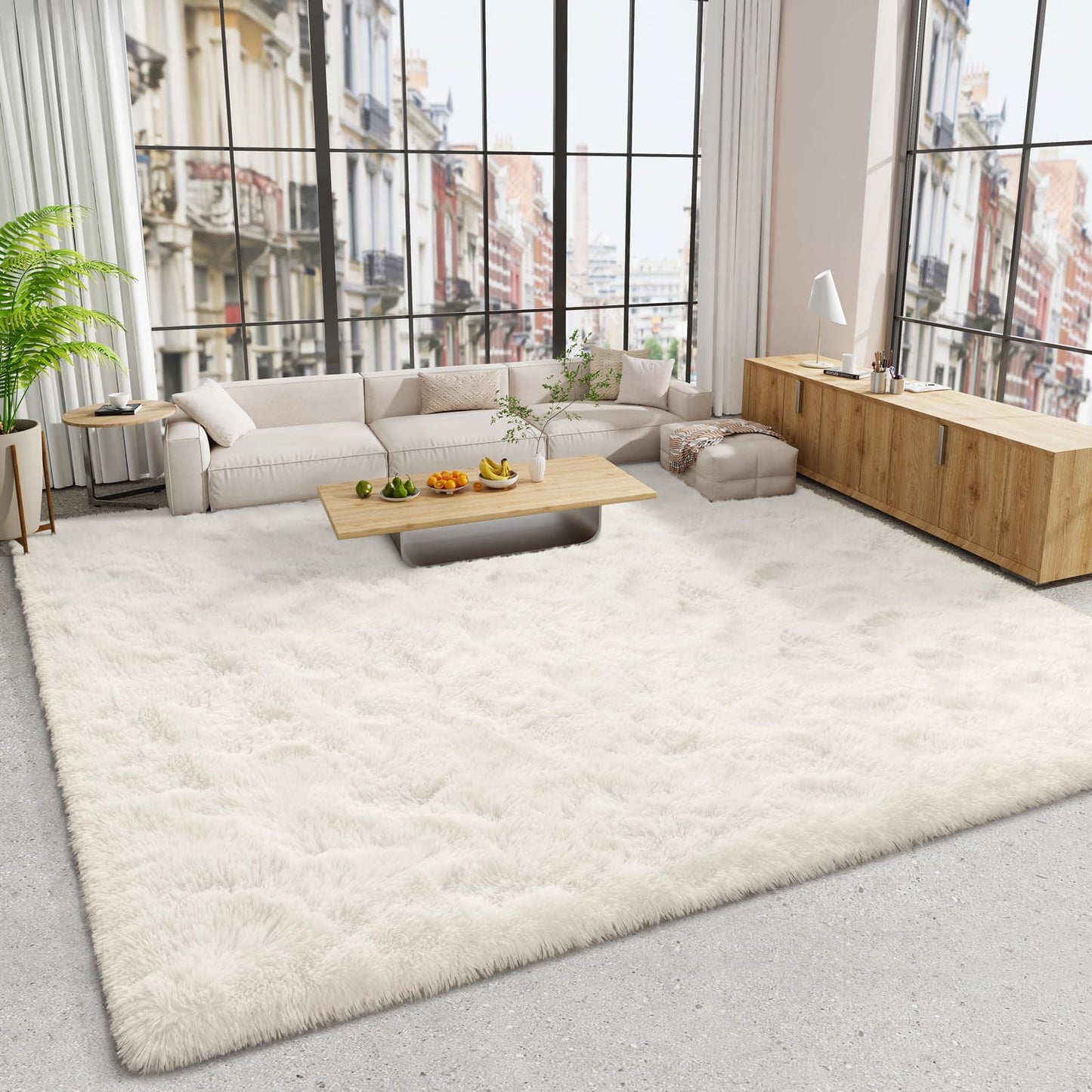 LOCHAS Area Rugs Fluffy Living Room Carpets for Kids Bedroom 6x9, Cream | Ultra Soft Indoor Modern Shaggy Rug for Dorm Nursery Boys Girls Home Decor