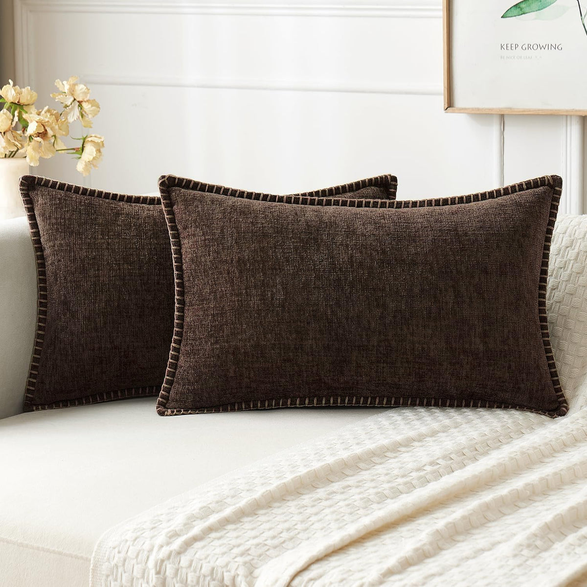 MIULEE Decorative Couch Throw Pillow Covers 18x18 Inch Sage Green 2 Pack | Farmhouse Pillow Covers with Stitched Edge, Soft Chenille Cushion Cases, for Sofa Bed Living Room Home Decor