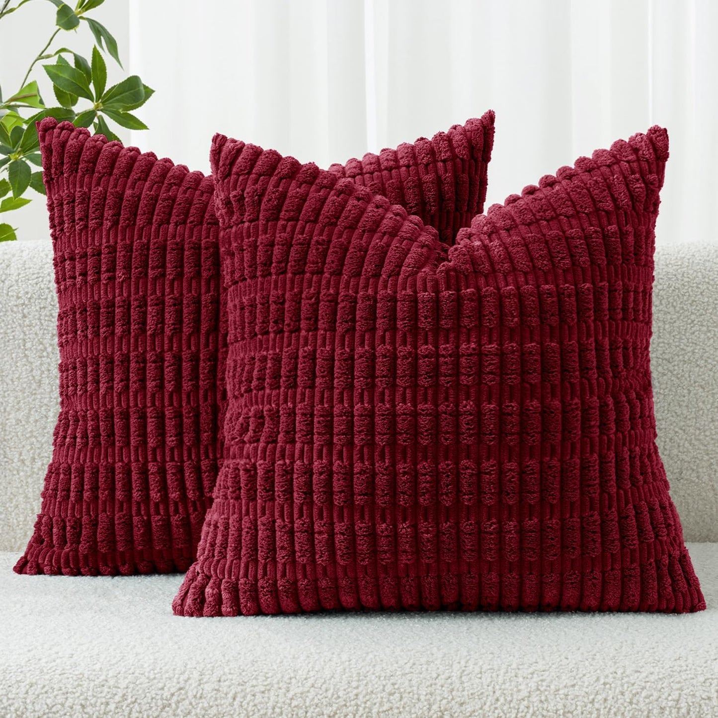 MIULEE Corduroy Decorative Throw Pillow Covers 18x18 Cream White Pack of 2 | Soft Boho Striped Pillow Covers Modern Farmhouse Home Decor For Sofa Living Room Couch Bed