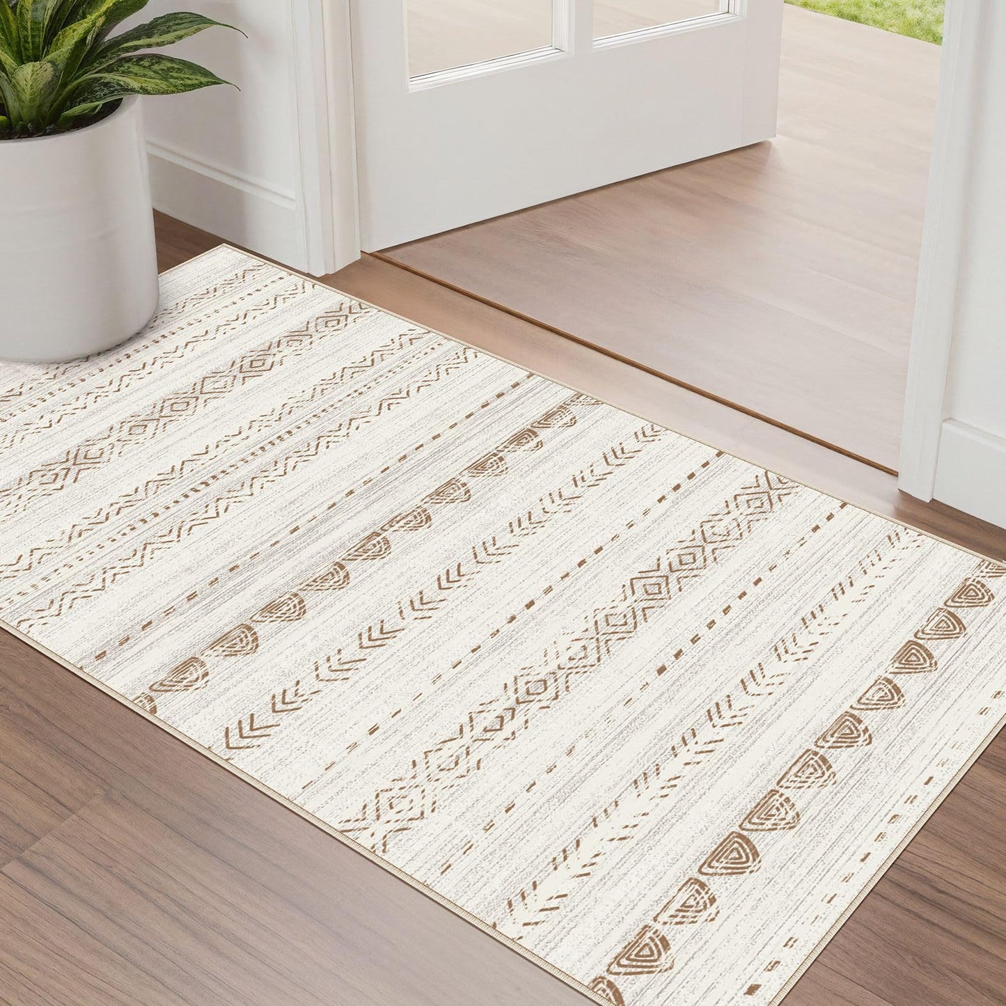 Nakagishi Boho 5x7 Area Rug Living Room Rugs Machine Washable Beige/Brown | Soft, Pet & Kid Friendly, Carpet for Living Room/Bedroom/Office/Kitchen/Nursery, Daily Home Decor Stain Resistant Moroccan