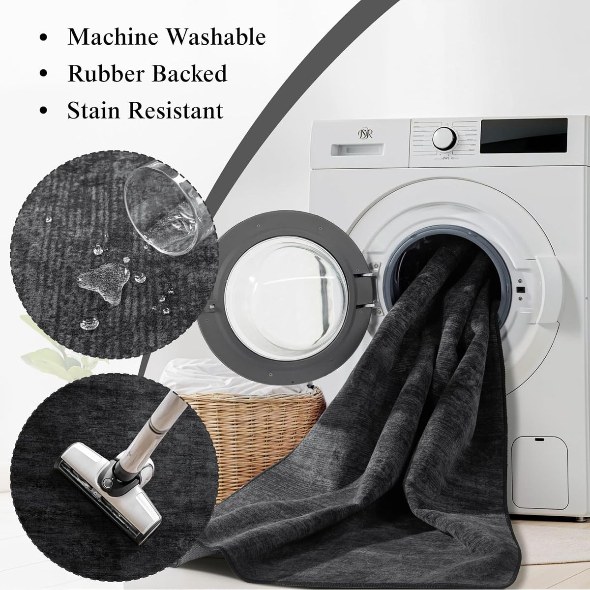 8x10 Washable Area Rug, Black Solid Area Rugs for Living Room & Bedroom | Stain-resistant & Non-slip backing,Low Pile Washable Large Carpet, Solid Vintage Style For High Traffic Areas(8x10,Black)
