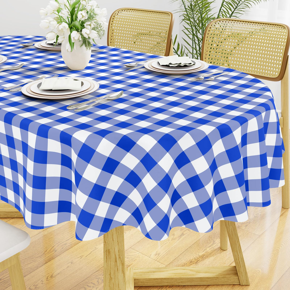 Smiry Picnic Table Cloth, Vinyl Tablecloths with Flannel Backing, 60"x84" | Waterproof Rectangle Table Cloth, Wipeable Buffalo Plaid Table Cover for Indoor and Outdoor (Khaki & White)