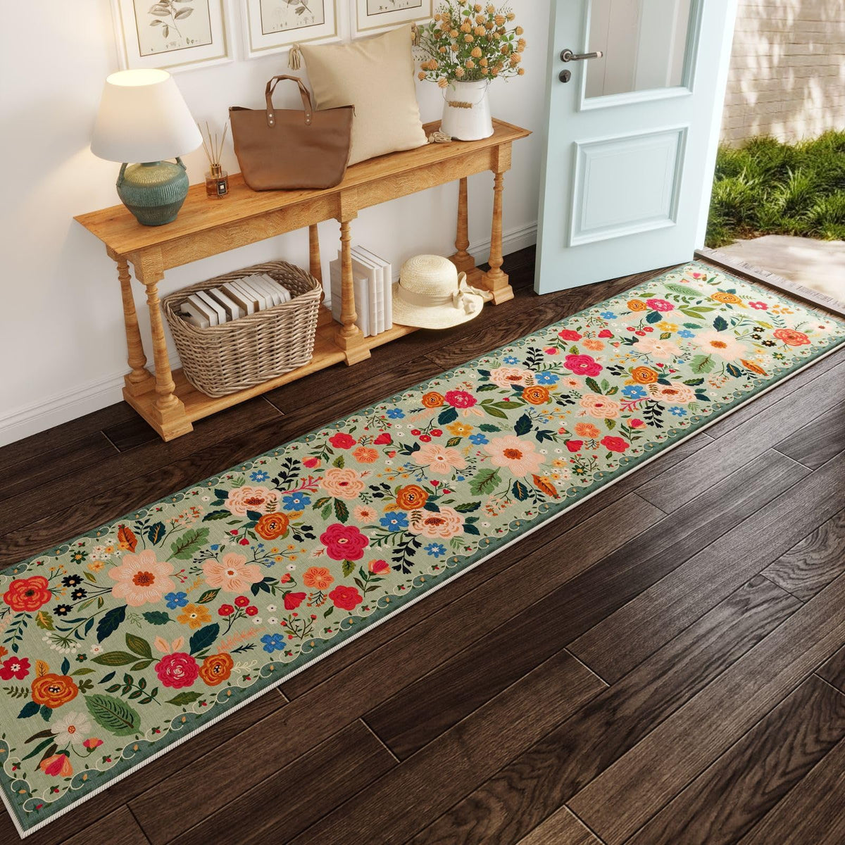 Rugcomf Living Room Rug 5x7 Rug Machine Washable Boho Area Rug Non Slip Floral Vintage Low Pile Large Rugs for Living Room, Bedroom, Farmhouse, Dining Room, Kids Playroom(Black)