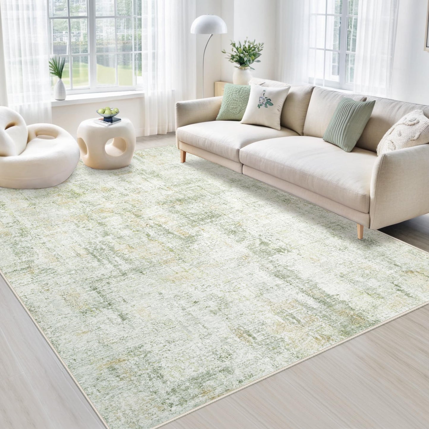 Area Rugs 6x9 Living Room: Washable Rug Modern Abstract Large Rug Soft Non Slip Neutral Rugs Stain Resistant Indoor Carpet for Bedroom Kitchen Dining Room Table Nursery Home Office Rugs(Beige,6'x9')