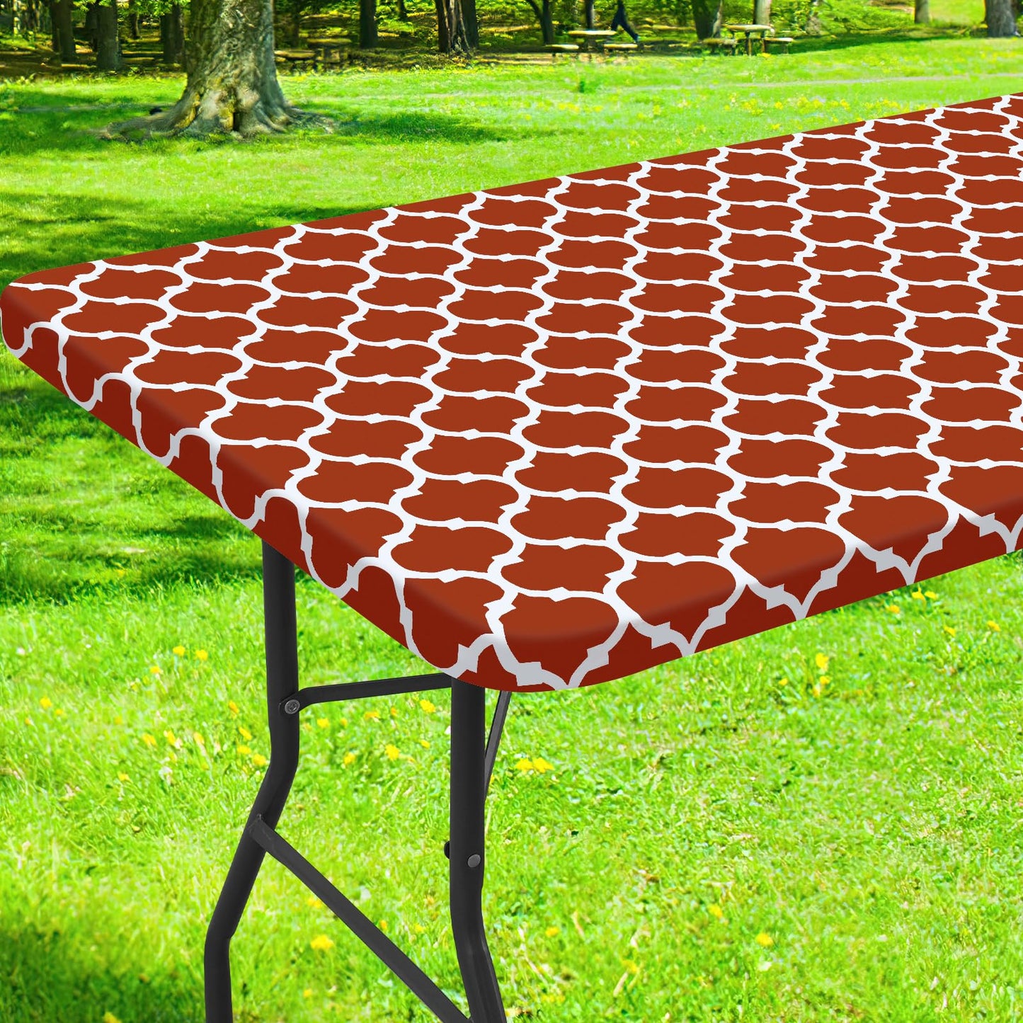 Smiry Picnic Fitted Table Cover, 6 Foot Flannel Backed Vinyl Tablecloth | Waterproof Elastic Stretch Table Cloth, Wipeable Plastic Tablecloth for Camping, Indoor & Outdoor (Grey, 30" x 72")