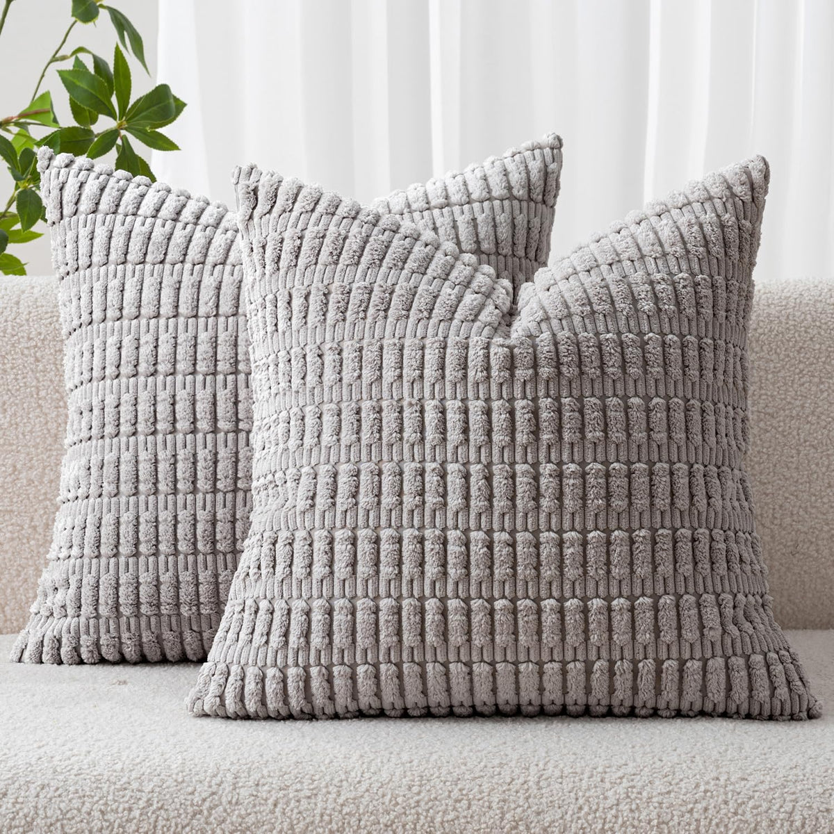 MIULEE Corduroy Decorative Throw Pillow Covers 18x18 Cream White Pack of 2 | Soft Boho Striped Pillow Covers Modern Farmhouse Home Decor For Sofa Living Room Couch Bed