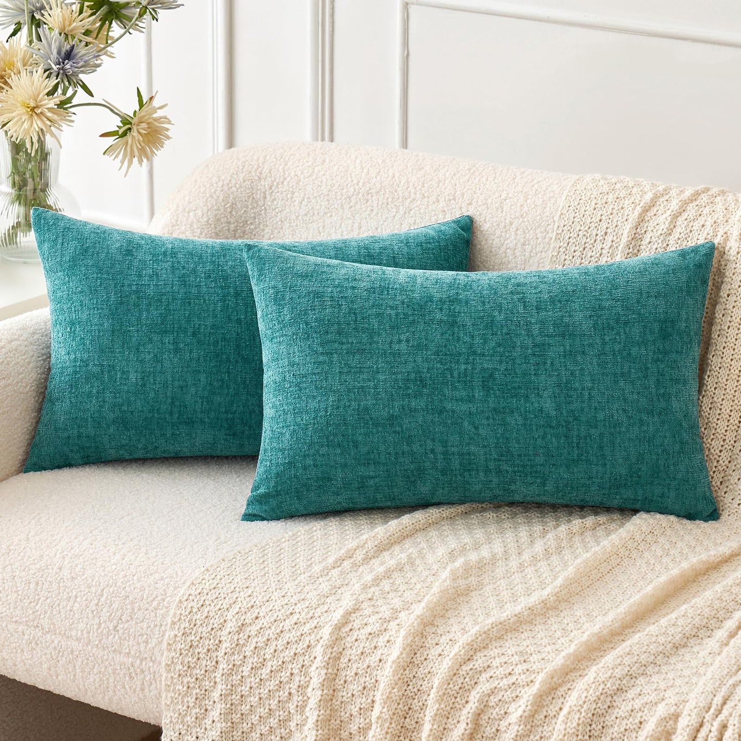 MIULEE Soft Chenille Fall Throw Pillow Covers Burnt Orange 18x18 Pack of 2 | Modern Fall Home Decor, Classic Decorative Pillows, Solid Dyed Cases, Boho Couch Cushion Covers for Sofa Bed Living Room