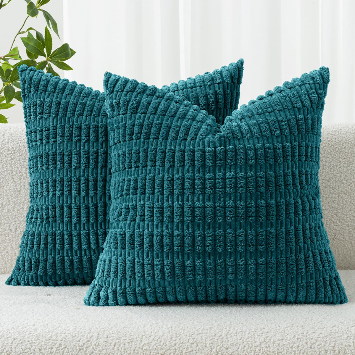 MIULEE Corduroy Decorative Throw Pillow Covers 18x18 Cream White Pack of 2 | Soft Boho Striped Pillow Covers Modern Farmhouse Home Decor For Sofa Living Room Couch Bed