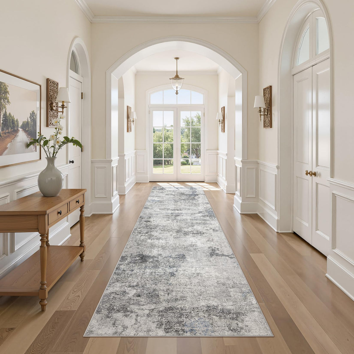 DMOYEST 8x10 Area Rug for Living Room Washable Abstract Indoor Carpet | Neutral Modern Low Pile Rugs Kid & Pet Friendly Large Soft Thin Carpet for Bedroom Dining Room - Grey Blue