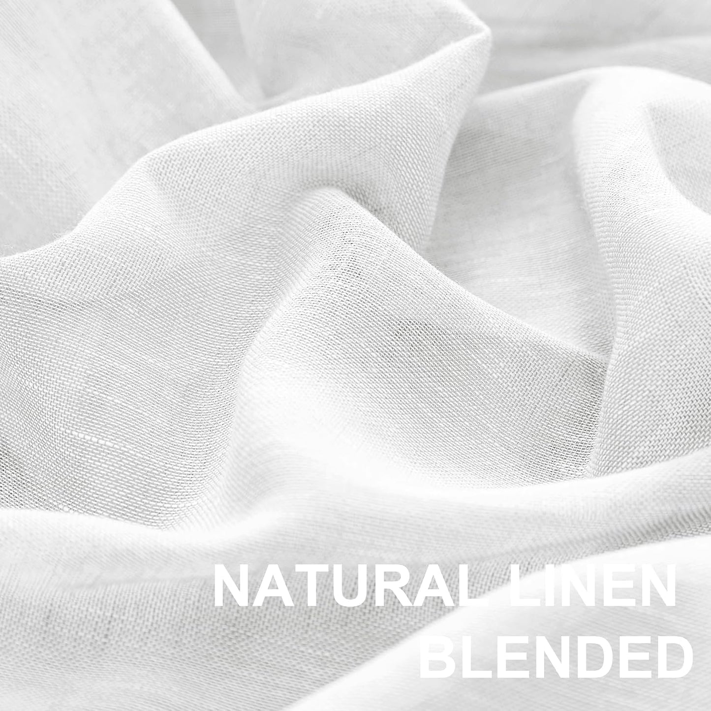 Turquoize White Linen Curtains 96 Inches Long Semi Sheer Curtains Light Filtering Linen Drapes for Living Room/Bedroom 2 Panels Set Rod Pocket Window Treatments Panels,W52 x L96, White