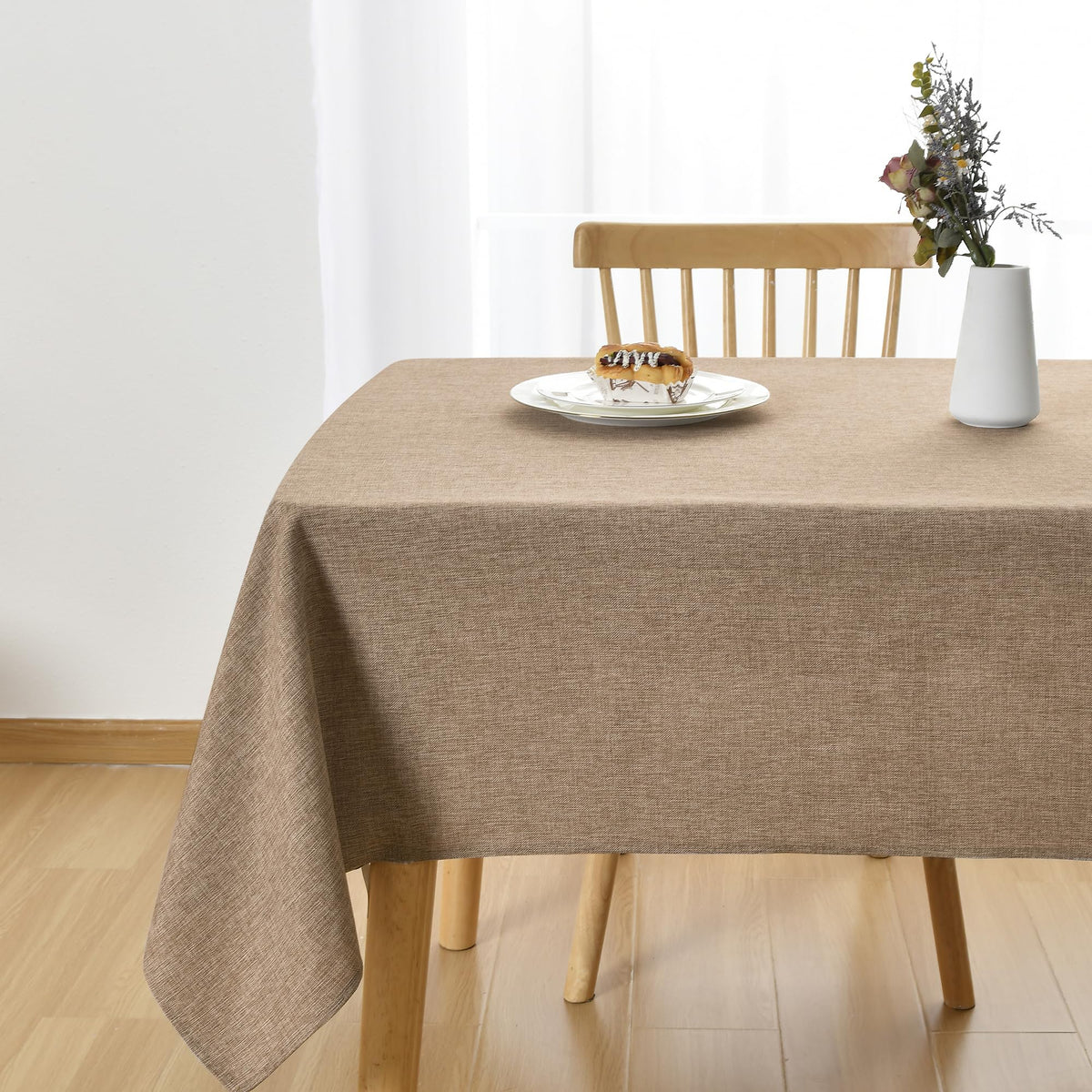 JIUZHEN Rectangle Table Cloth Faux Linen Farmhouse Tablecloth, Wrinkle and Stain Resistant Decorative Fabric Rectangular Spring Table Cover for Dining/Party/Birthday/Wedding, Beige, 54 x 80 Inch