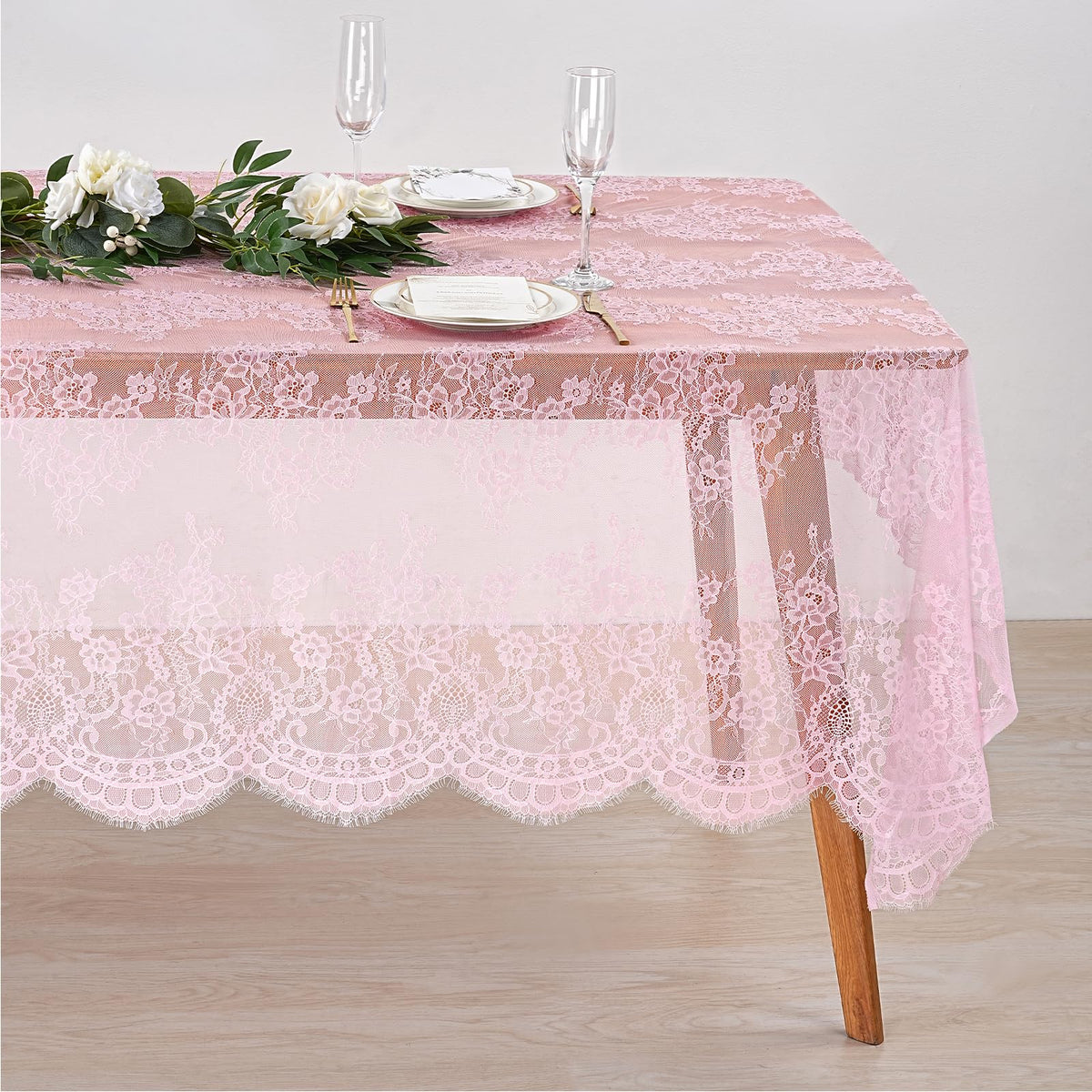 Fanqisi Ivory Lace Tablecloth 60x120 Inches Classic Wedding Lace Tablecloths Overlay Party Table Cover for Bridal Shower Reception Table Decoration