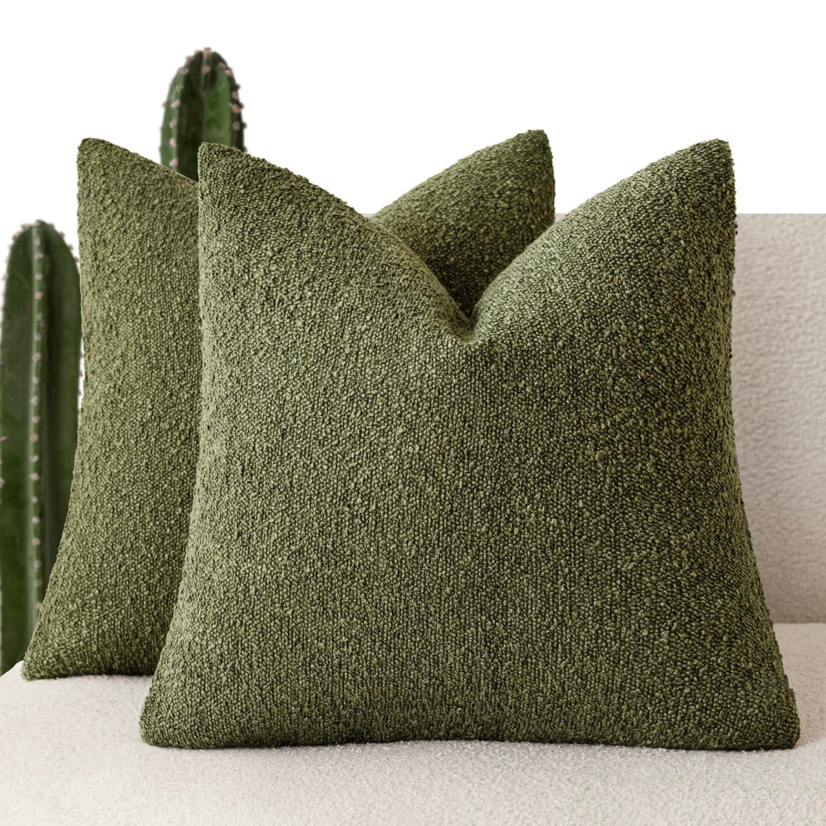 Foindtower Pack of 2, 20 x 20 Inch, Decorative Textured Boucle Throw Pillow Covers Accent Solid Pillow Cases Cozy Soft Couch Cushion Case for Chair Sofa Bedroom Living Room Home Decor, Cream White