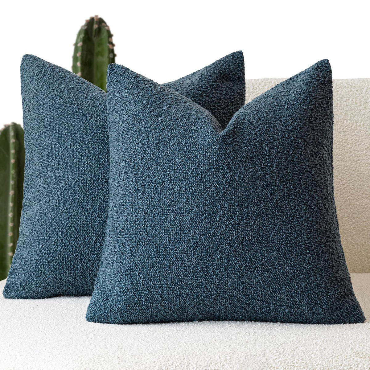 Foindtower Pack of 2, 20 x 20 Inch, Decorative Textured Boucle Throw Pillow Covers Accent Solid Pillow Cases Cozy Soft Couch Cushion Case for Chair Sofa Bedroom Living Room Home Decor, Cream White