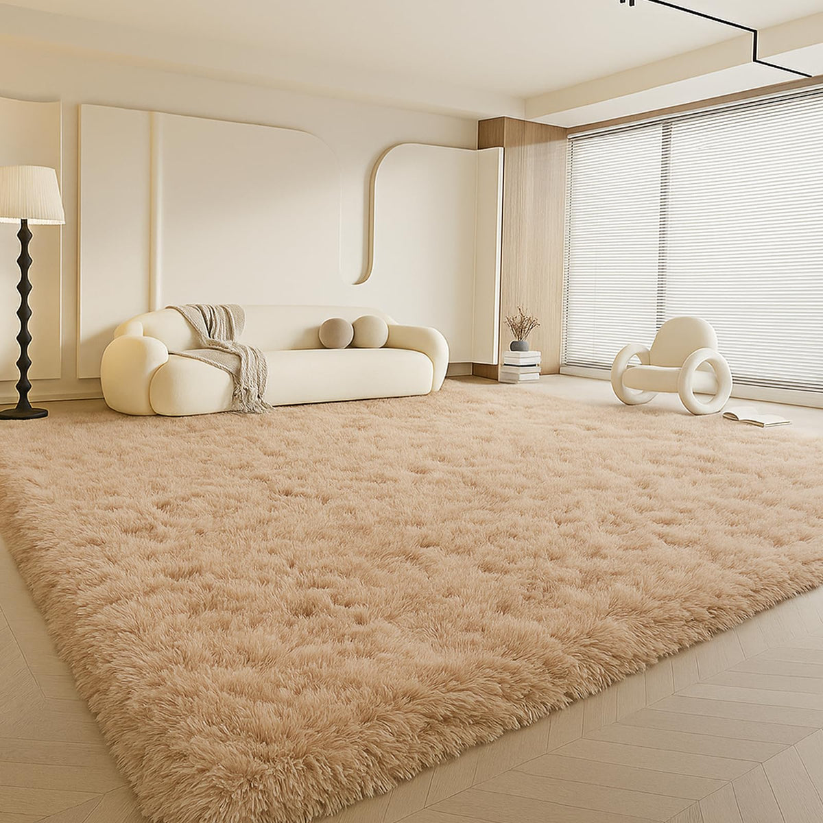8x10 Cream Fluffy Shag Area Rug, Non-Slip Soft Carpet for Home | Soft Plush Rug With Durable Non-Slip Backing. Ideal for Living Room, Bedroom, Kids Room. Thick, Cozy, Modern Design.