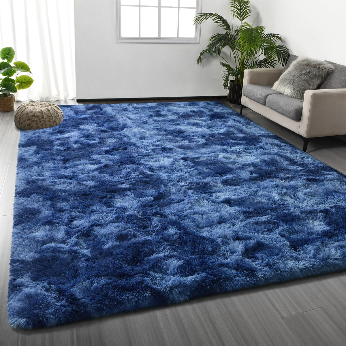 Deerhoo Large Shag Area Rugs 6 x 9, Light Grey | Tie-Dyed, Ultra Soft Plush Fuzzy,Washable, For Living Room, Bedroom, Indoor Carpet Nursery Kids Teen Home Decor