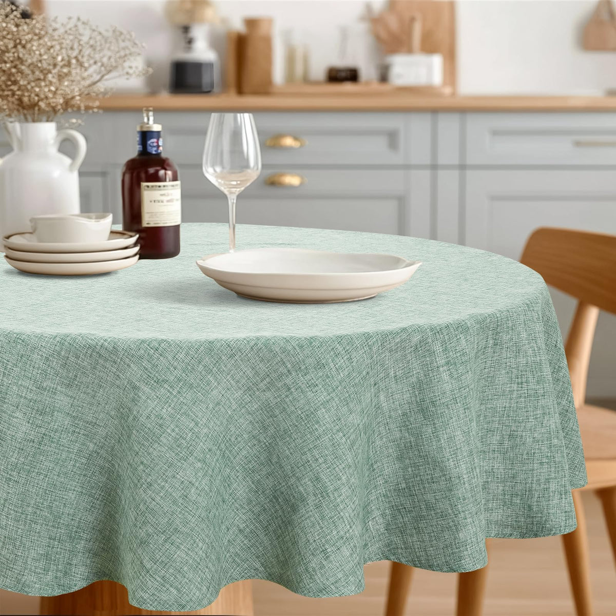 JIUZHEN Rectangle Table Cloth Faux Linen Farmhouse Tablecloth, Wrinkle and Stain Resistant Decorative Fabric Rectangular Spring Table Cover for Dining/Party/Birthday/Wedding, Beige, 54 x 80 Inch