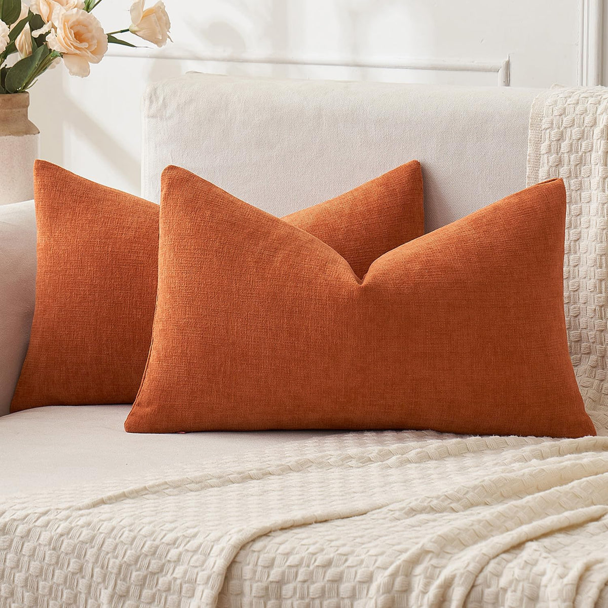 MIULEE Olive Green Chenille Couch Throw Pillow Covers, 18x18 | Set of 2, Soft Modern Farmhouse Style, Decorative Pillowcases for Sofa Living Room Bed, Home Decor