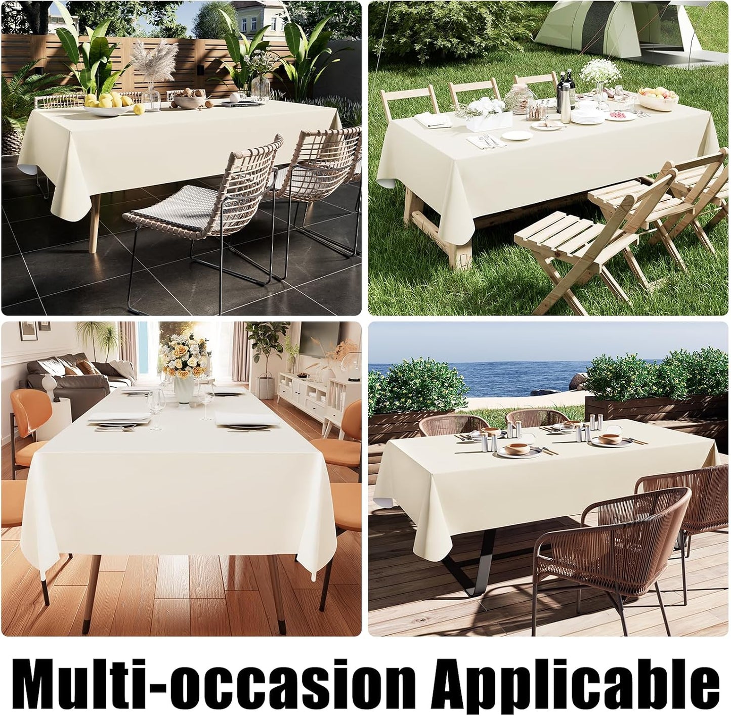 Smiry Rectangle Table Cloth 60x84 Inch, Waterproof Wipeable Vinyl Tablecloths Protector, Oil Spill Proof Plastic Table Cover for Dining, Picnic, Camping, Outdoor, Beige