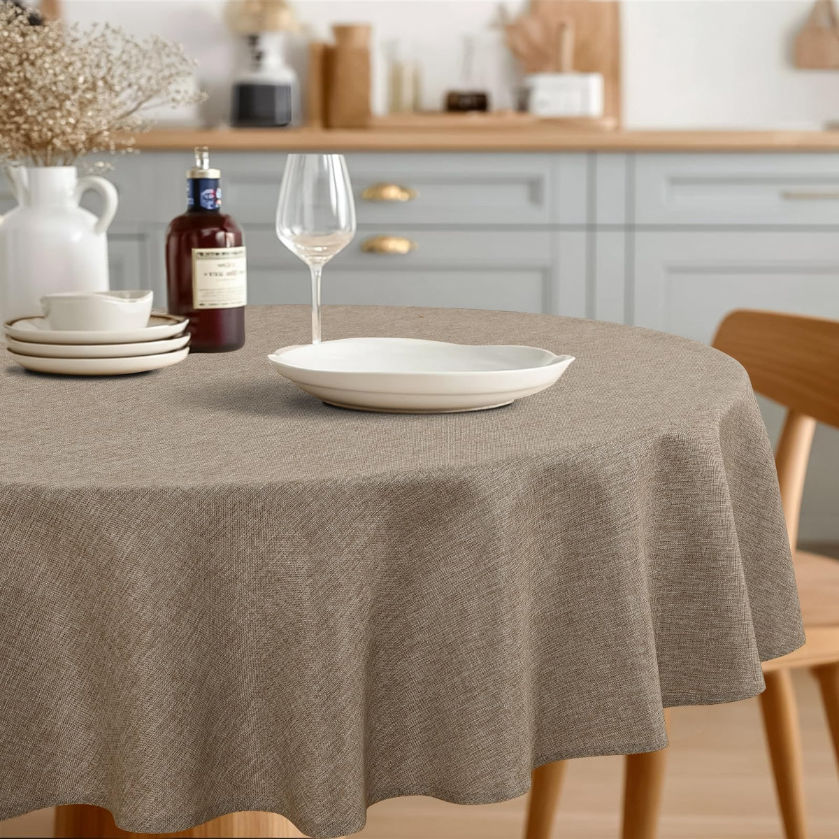 JIUZHEN Rectangle Table Cloth Faux Linen Farmhouse Tablecloth, Wrinkle and Stain Resistant Decorative Fabric Rectangular Spring Table Cover for Dining/Party/Birthday/Wedding, Beige, 54 x 80 Inch