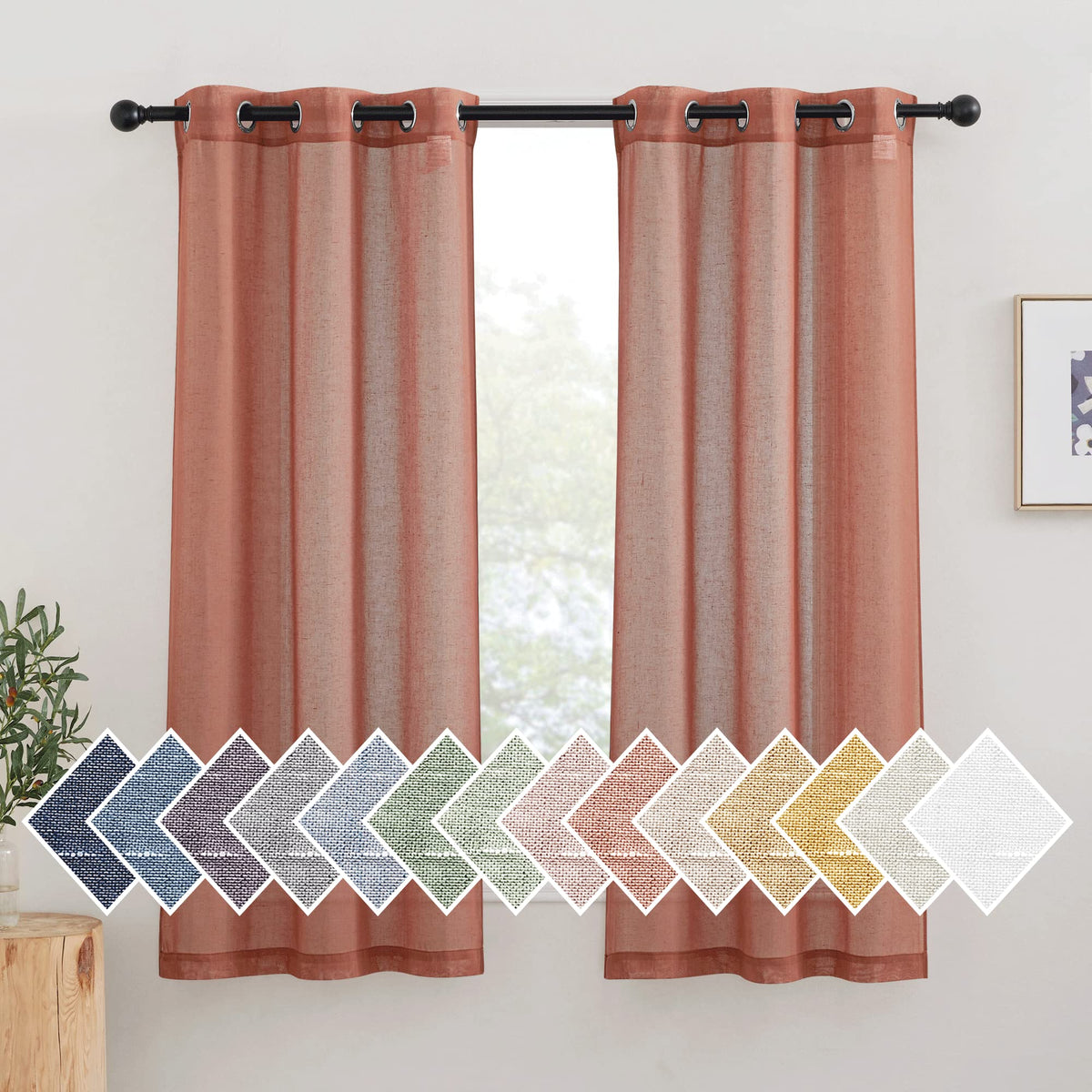 NICETOWN White Sheer Linen Curtains for Living Room 84 inch Length 2 Panels Set, Grommet Semi Sheer Privacy with Light Filtering Flax Window Treatments for Bedroom, W52 x L84
