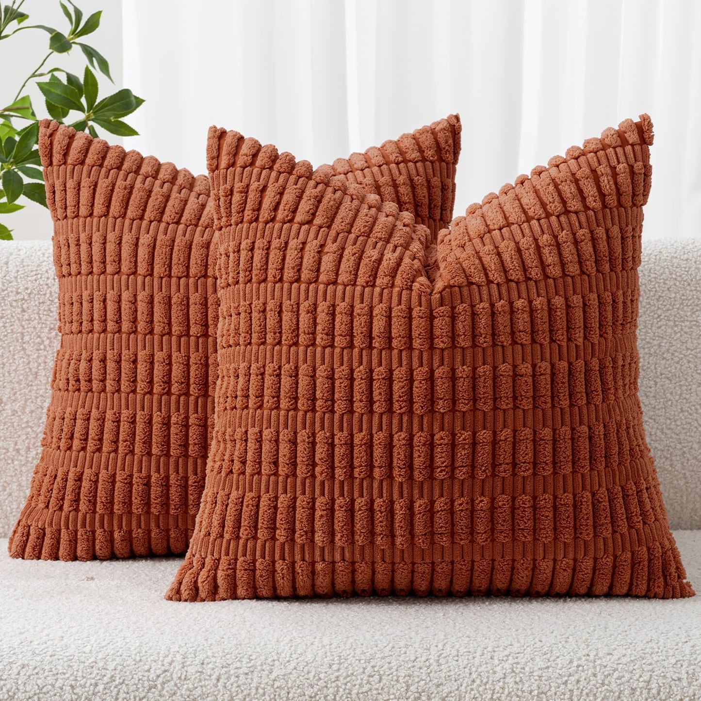 MIULEE Corduroy Decorative Throw Pillow Covers 18x18 Cream White Pack of 2 | Soft Boho Striped Pillow Covers Modern Farmhouse Home Decor For Sofa Living Room Couch Bed