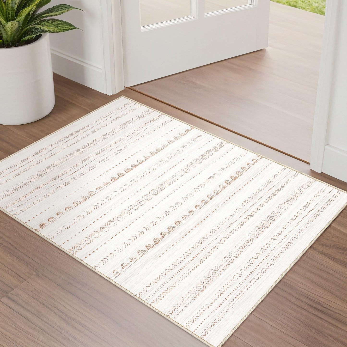 Nakagishi Boho 5x7 Area Rug Living Room Rugs Machine Washable Beige/Brown | Soft, Pet & Kid Friendly, Carpet for Living Room/Bedroom/Office/Kitchen/Nursery, Daily Home Decor Stain Resistant Moroccan