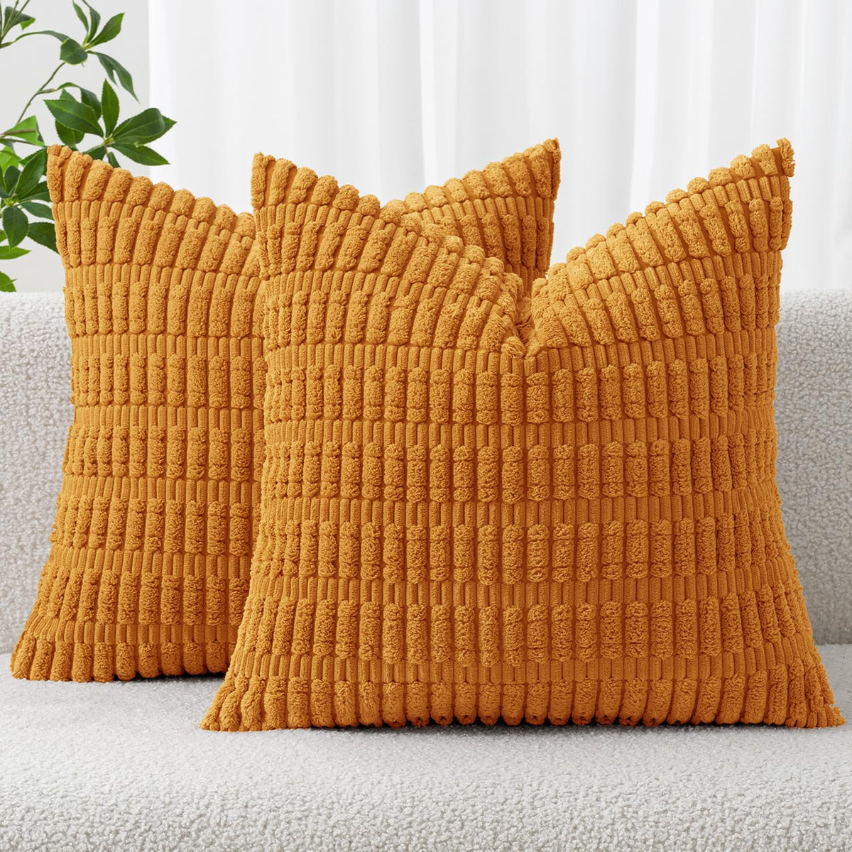 MIULEE Corduroy Decorative Throw Pillow Covers 18x18 Cream White Pack of 2 | Soft Boho Striped Pillow Covers Modern Farmhouse Home Decor For Sofa Living Room Couch Bed