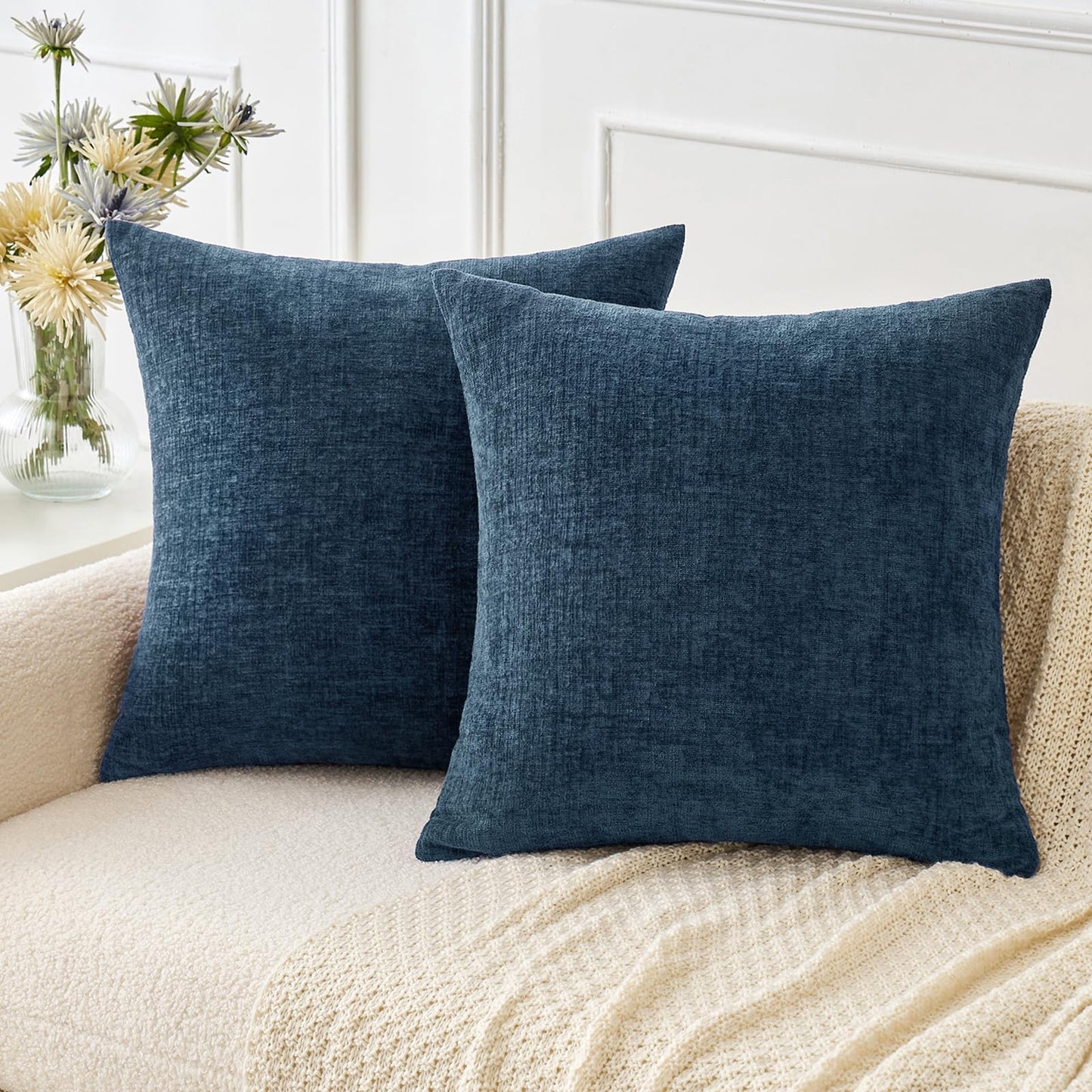 MIULEE Soft Chenille Fall Throw Pillow Covers Burnt Orange 18x18 Pack of 2 | Modern Fall Home Decor, Classic Decorative Pillows, Solid Dyed Cases, Boho Couch Cushion Covers for Sofa Bed Living Room