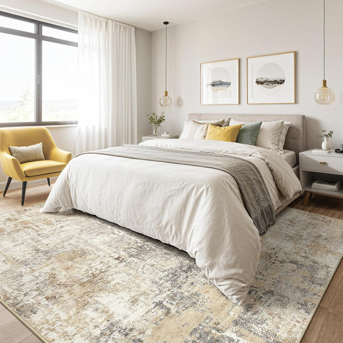 LOONGRUG Area Rug 5x7 Washable Neutral Modern Abstract Living Room Rugs | Soft Stain Resistant Non-Slip Indoor Carpet for Bedroom Nursery Playroom Dining Room Office Dorm Home