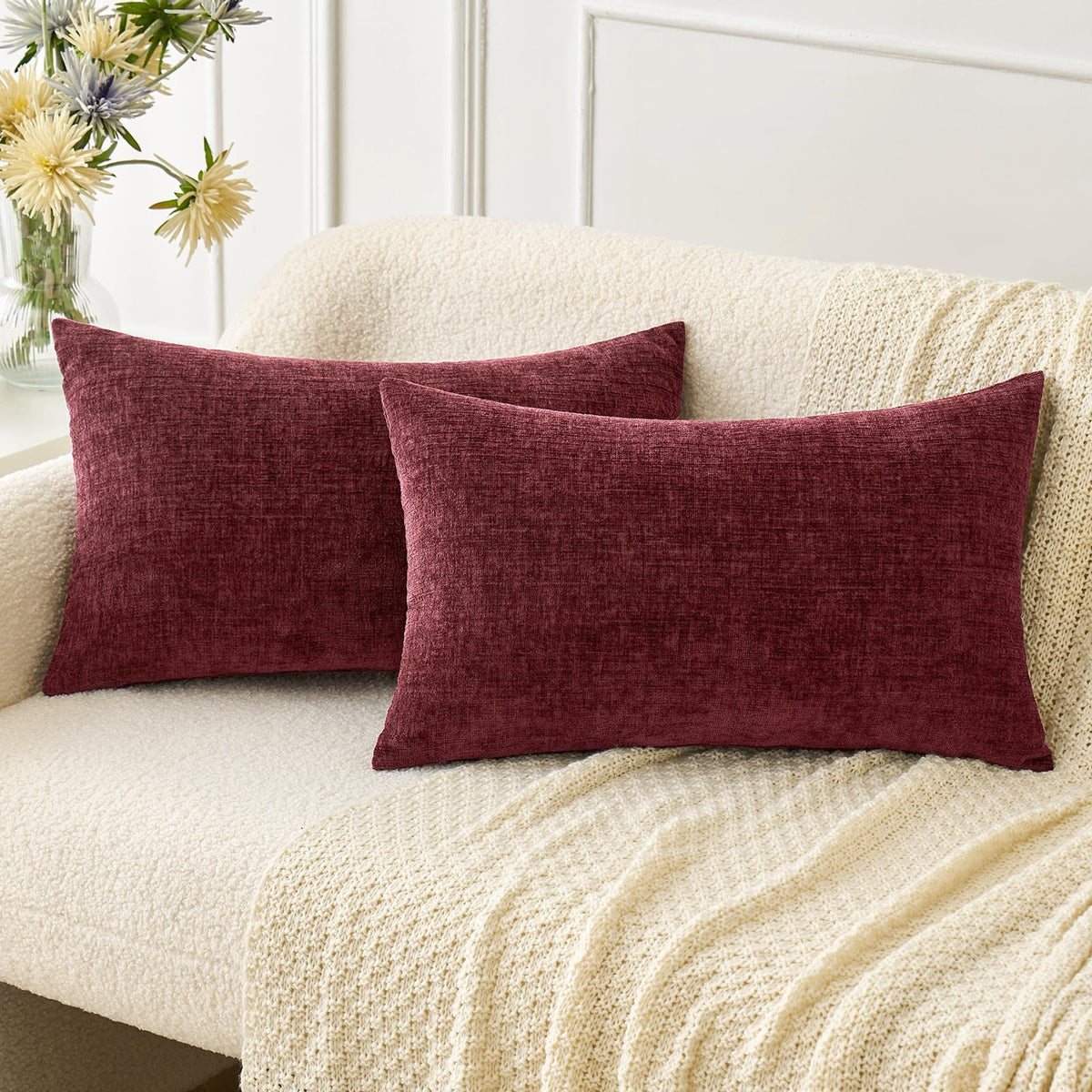 MIULEE Soft Chenille Fall Throw Pillow Covers Burnt Orange 18x18 Pack of 2 | Modern Fall Home Decor, Classic Decorative Pillows, Solid Dyed Cases, Boho Couch Cushion Covers for Sofa Bed Living Room