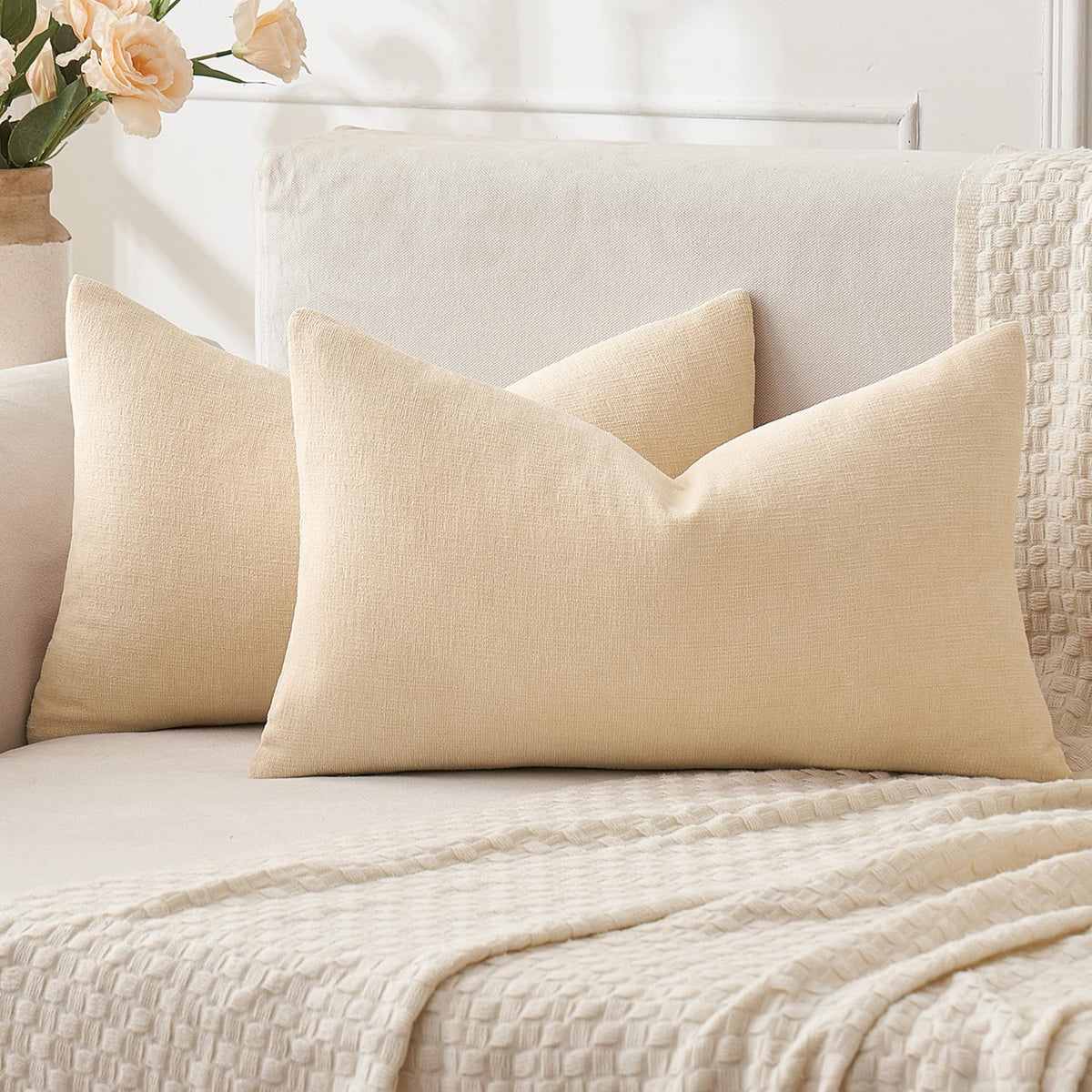 MIULEE Olive Green Chenille Couch Throw Pillow Covers, 18x18 | Set of 2, Soft Modern Farmhouse Style, Decorative Pillowcases for Sofa Living Room Bed, Home Decor