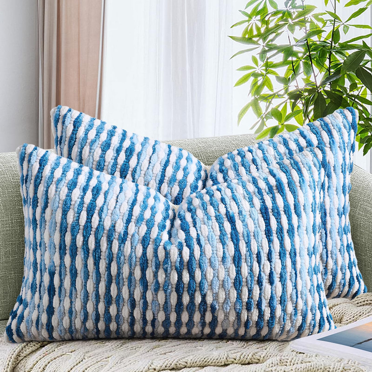 Set of 2 Boho Chenille Pillow Cover Decorative Tufted Pillowcase for Couch Bed Sofa Bedroom Living Room Modern 18 x 18-Inch Brown